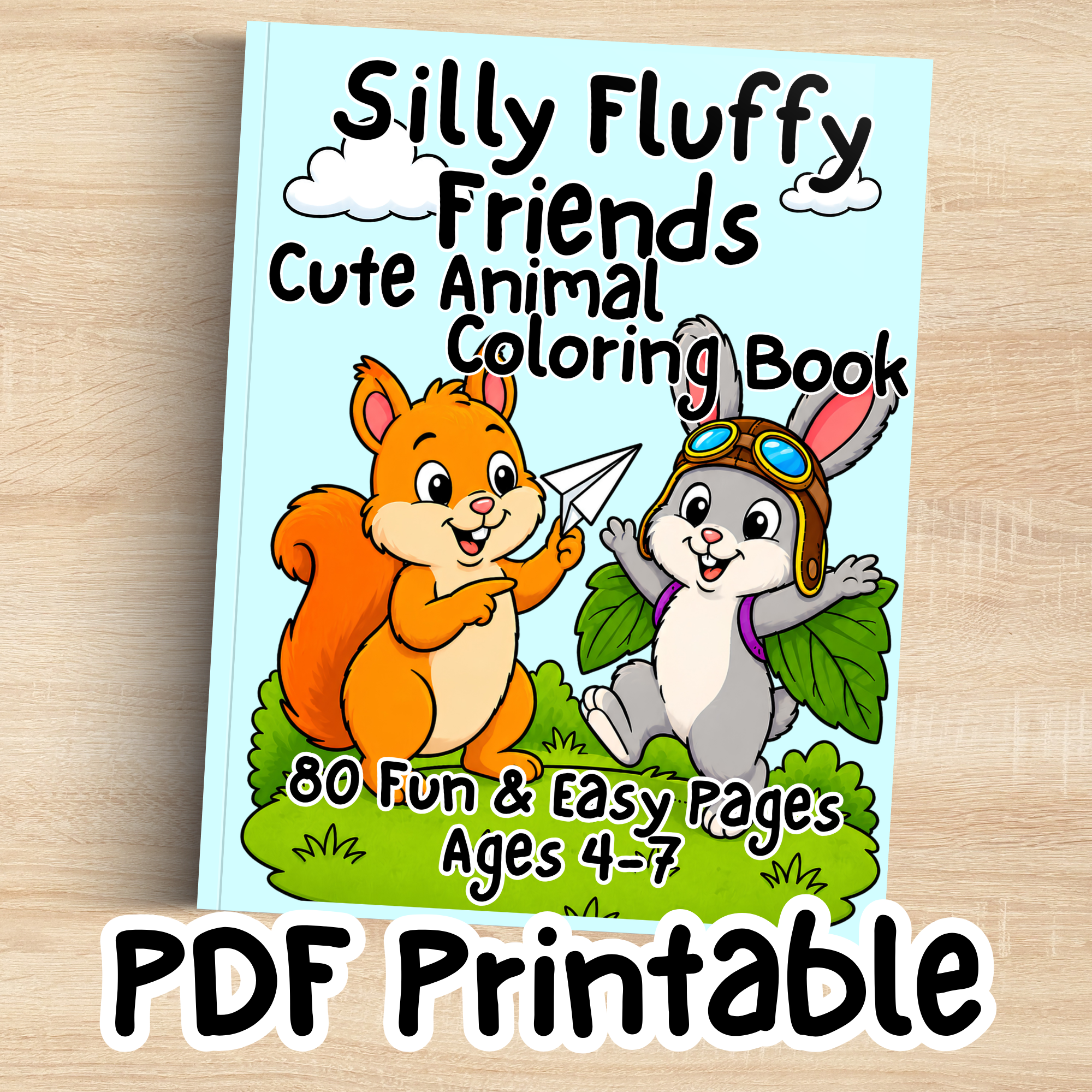 Digital Download: Silly Fluffy Friends Cute Animal Coloring Book for Ages 4-7.