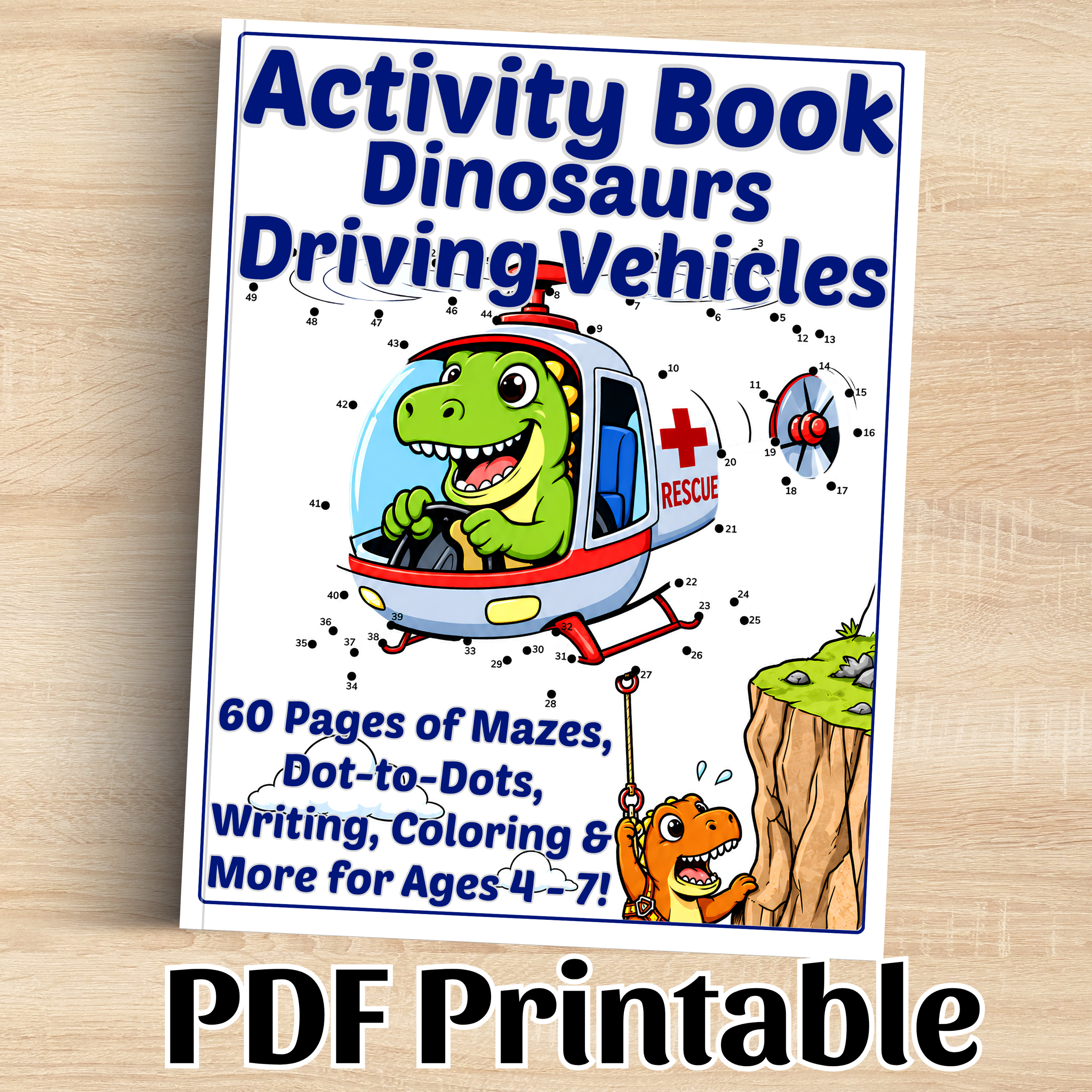 Digital Download: Dinosaurs Driving Vehicles Activity Book for Ages 4-7.