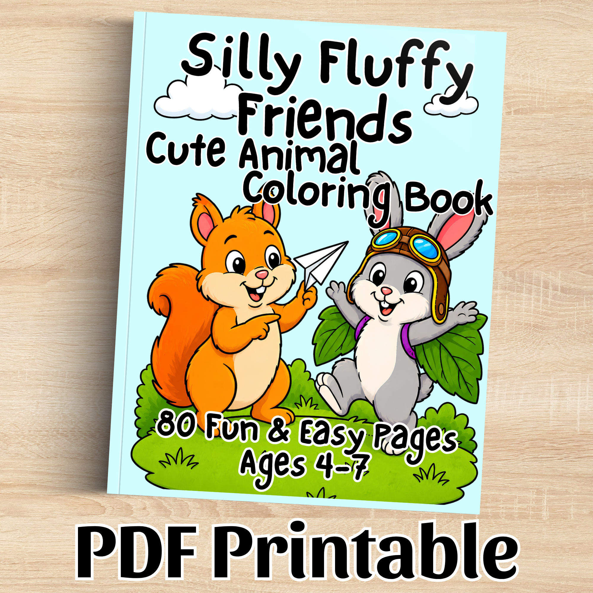 Digital Download: Silly Fluffy Friends Cute Animal Coloring Book for Ages 4-7.