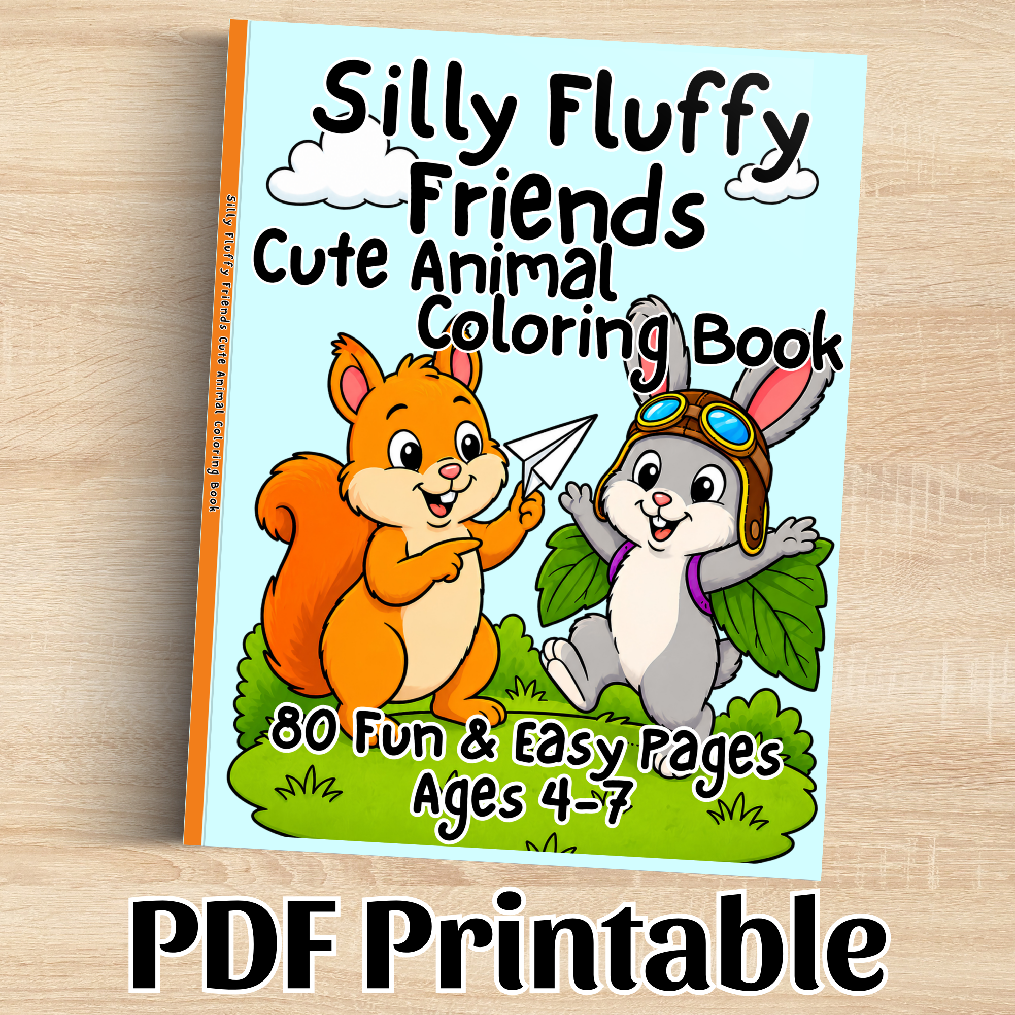Digital Download: Silly Fluffy Friends Cute Animal Coloring Book for Ages 4-7.