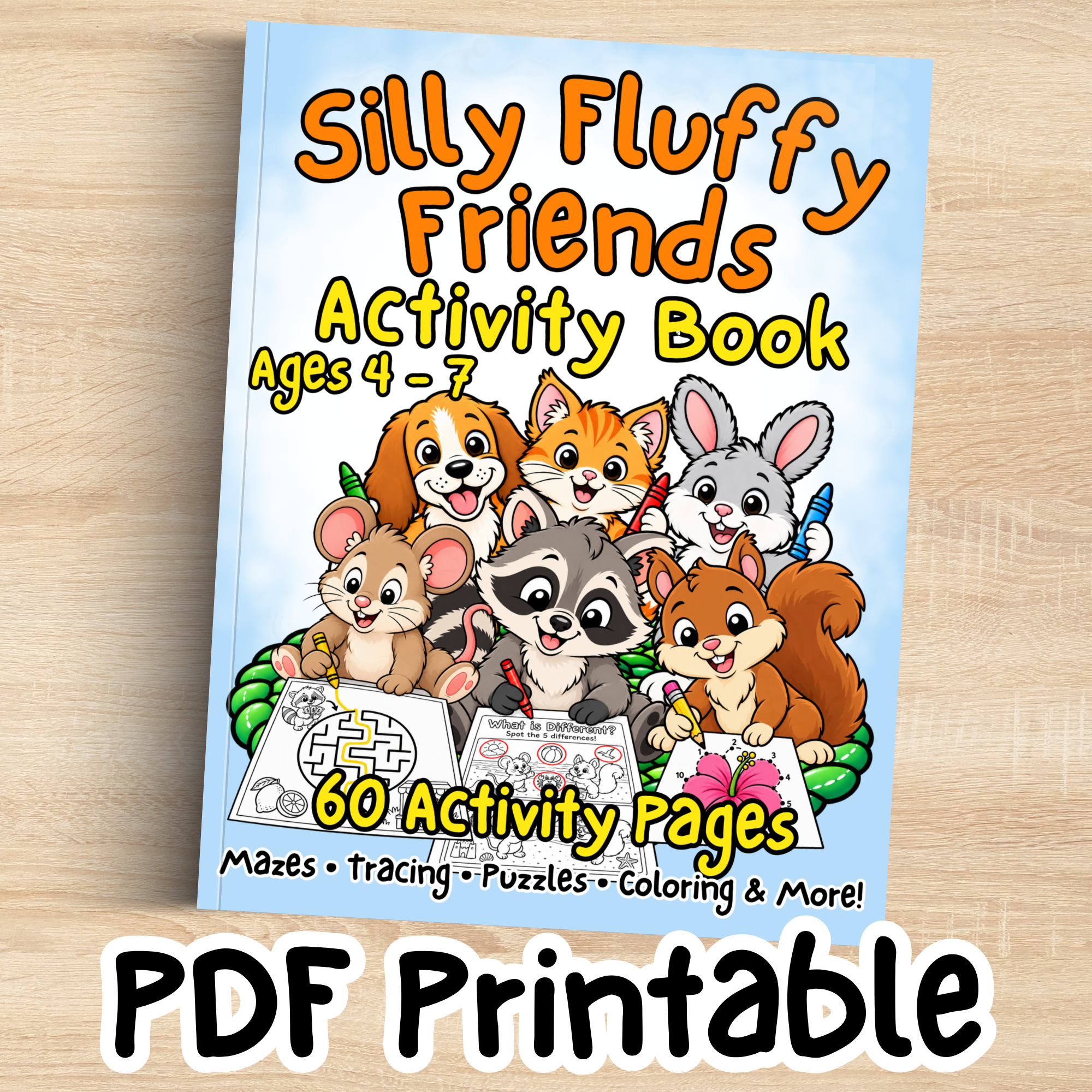 Digital Download: Silly Fluffy Friends Activity Book for Ages 4-7.