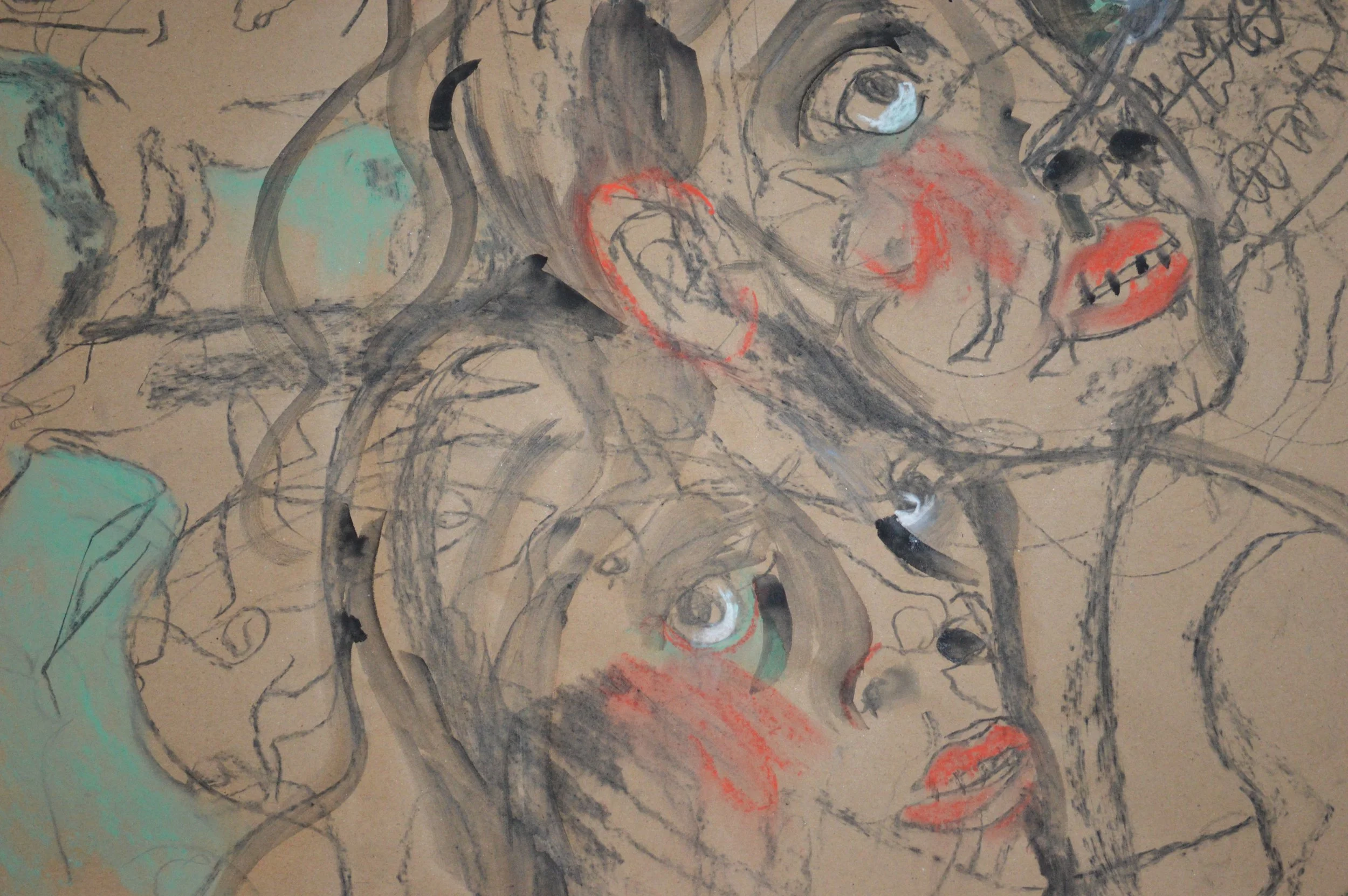 I Looked the Future in the Eyes, 2026 |
Vine Charcoal, Soft Pastel and Watercolor on Brown Paper |
30 x 30 in