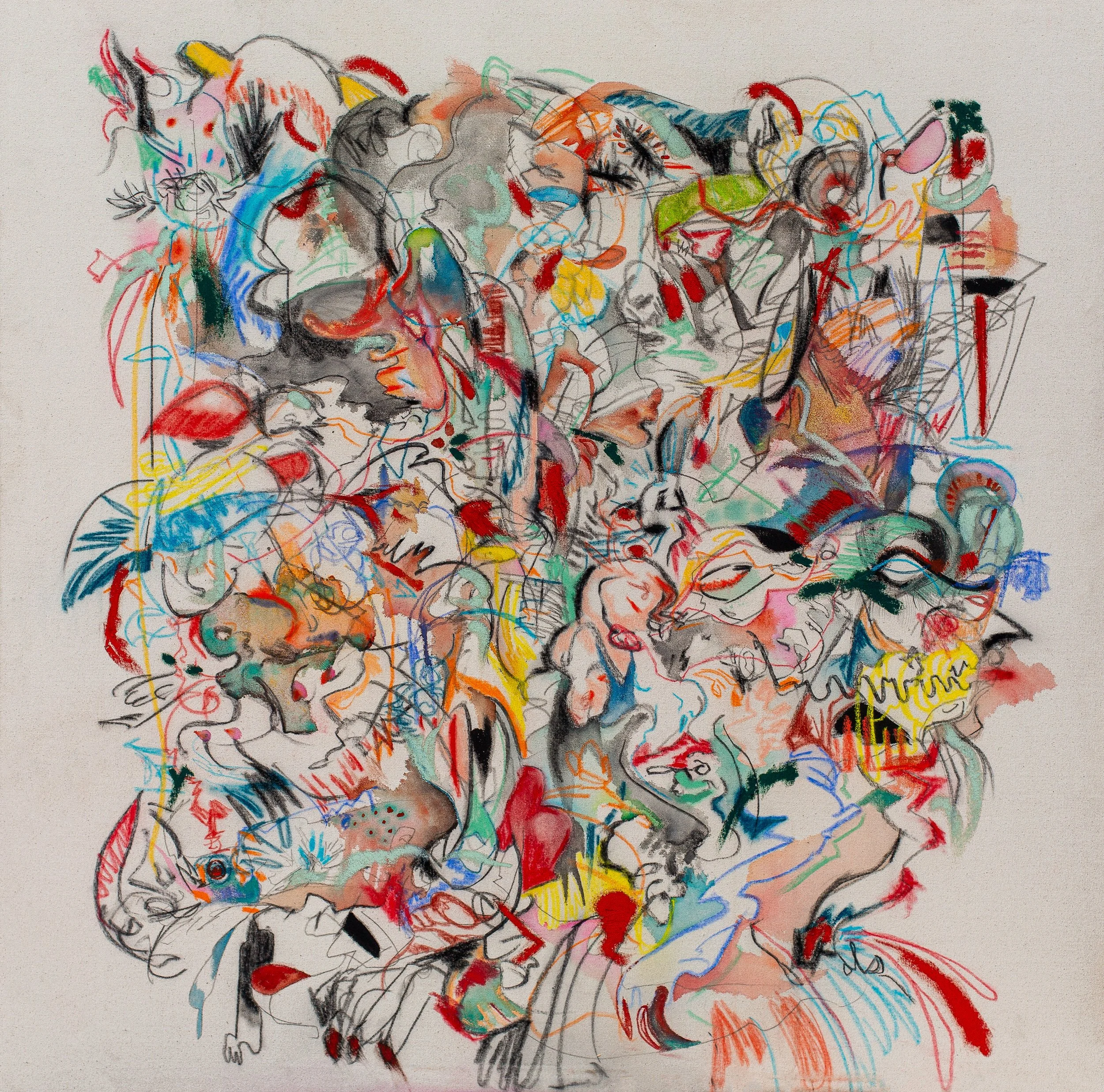 Trifles, 2024 |
Vine Charcoal, Watercolor, Soft Pastel, Acrylic,  and Oil Sticks on Raw Canvas  |
48 x 48 in