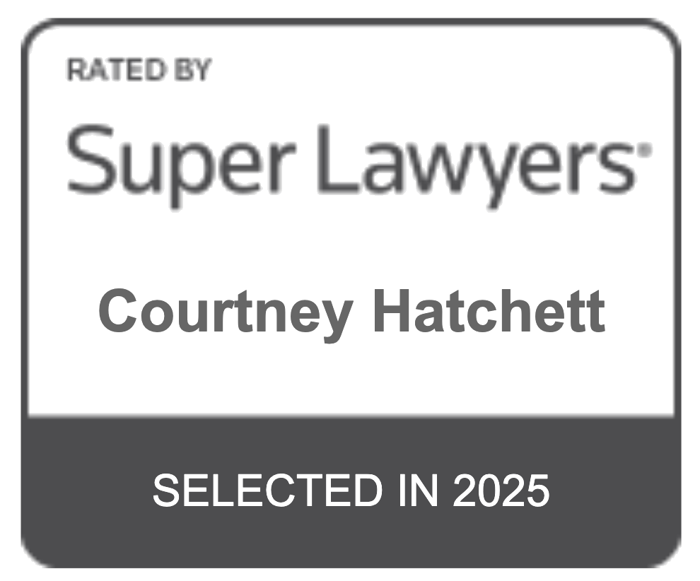 Certification badge for Super Lawyers, awarded to Courtney Hatchett in 2025.