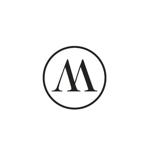 A black logo consisting of a stylized letter 'M' inside a circle.