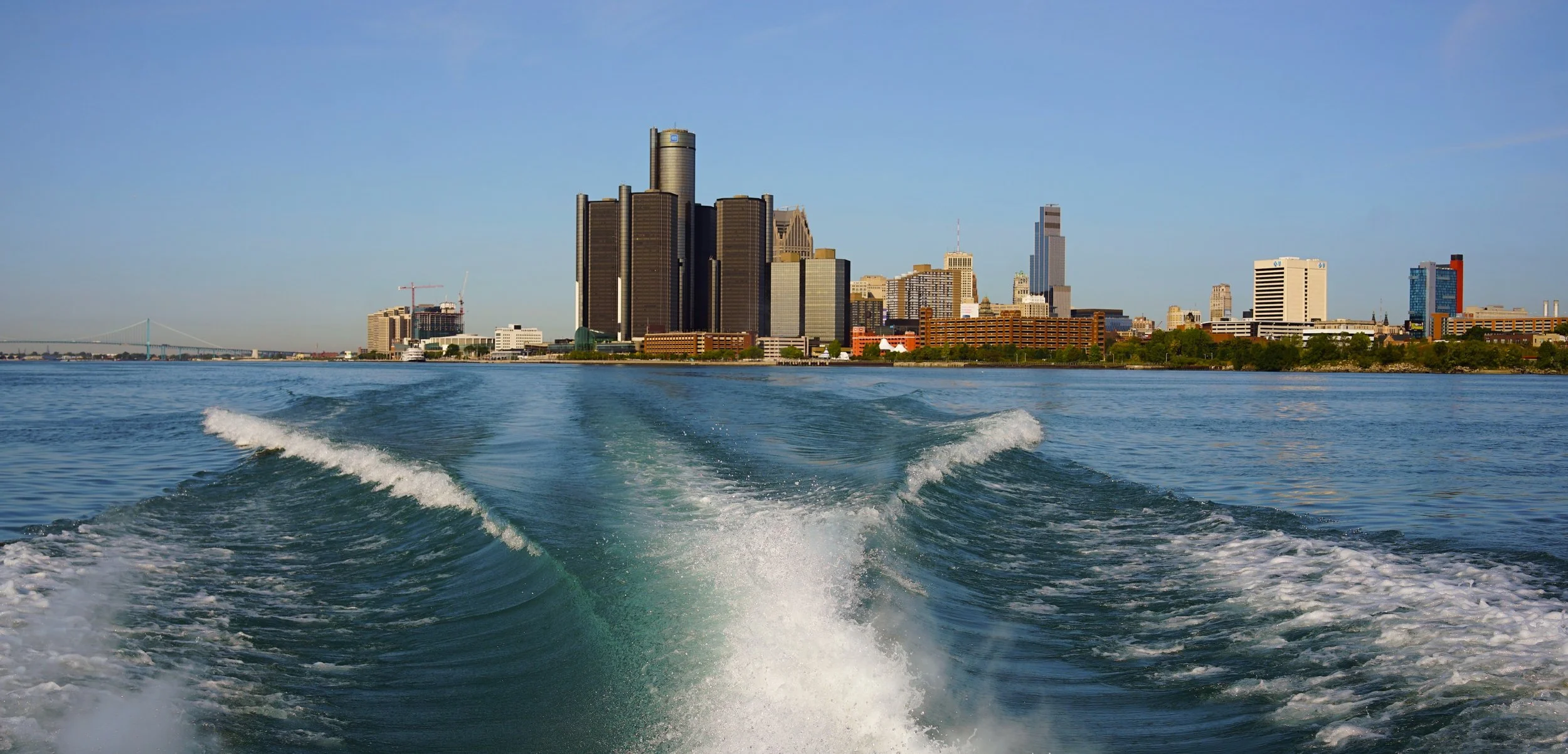 View of Detroit skyline and wake