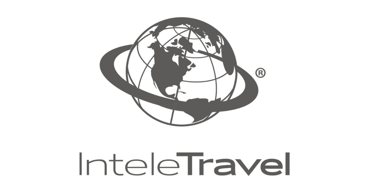 Logo of IntelectTravel featuring a stylized globe with a world map and the company name beneath it.
