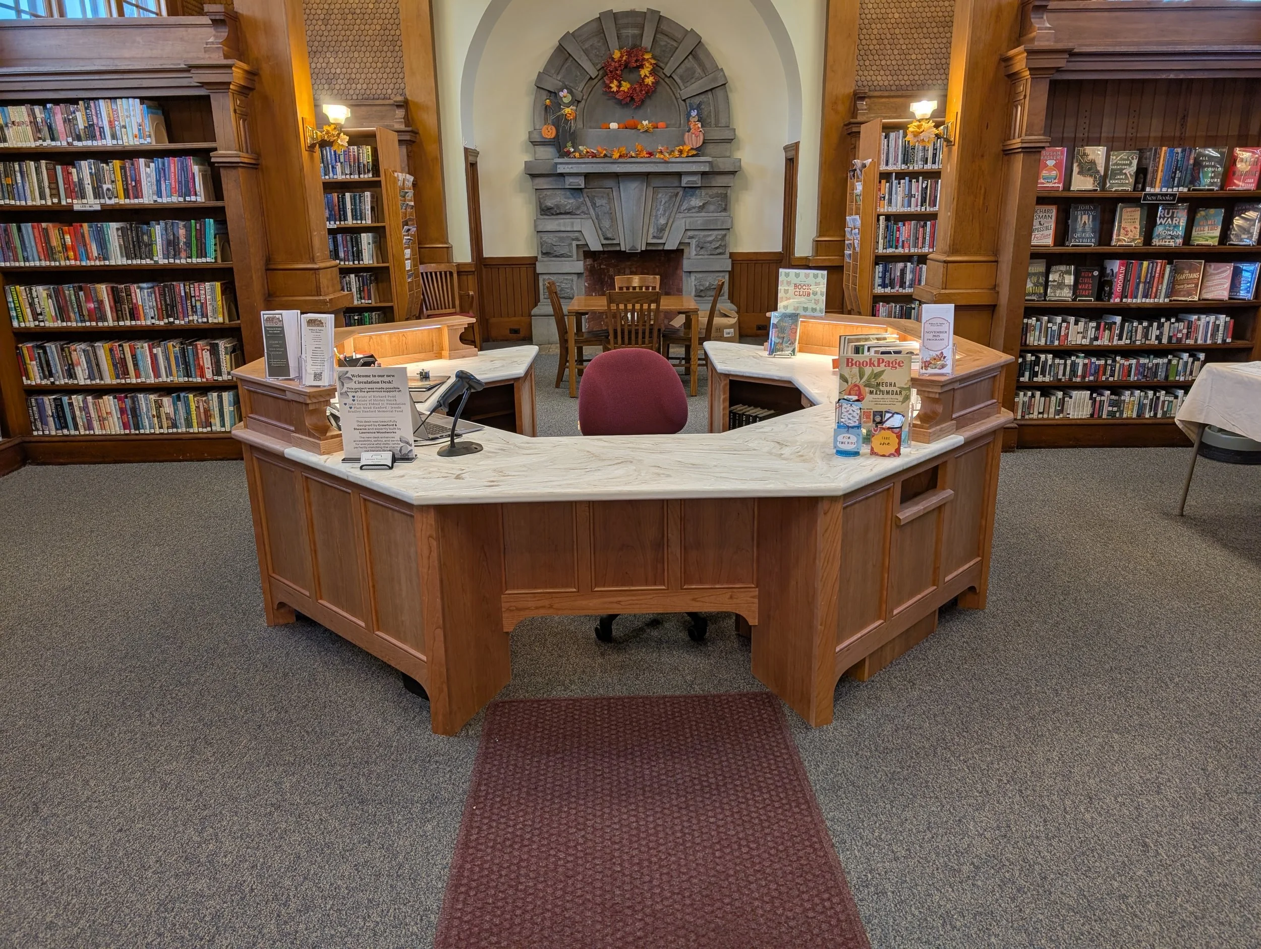 Circulation Desk at William B. Ogden Free Library in Walton, NY with Lawrence Woodworks