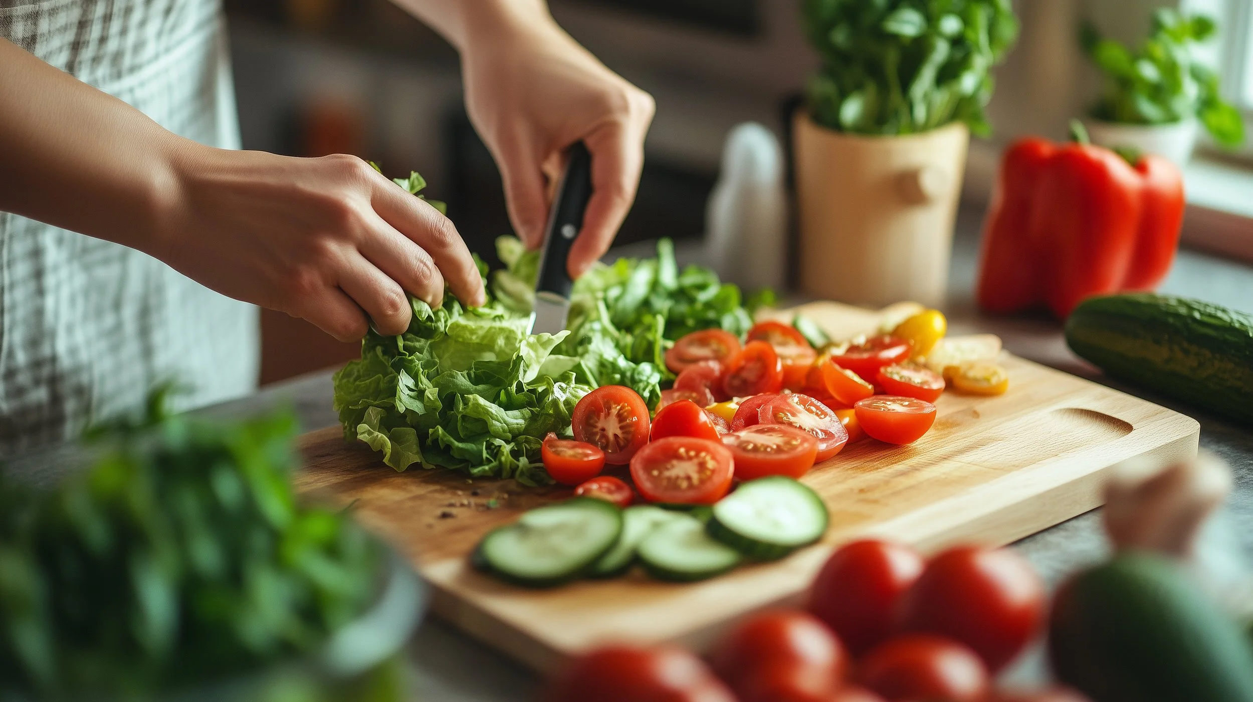 Close-up of fresh vegetable meal prep.