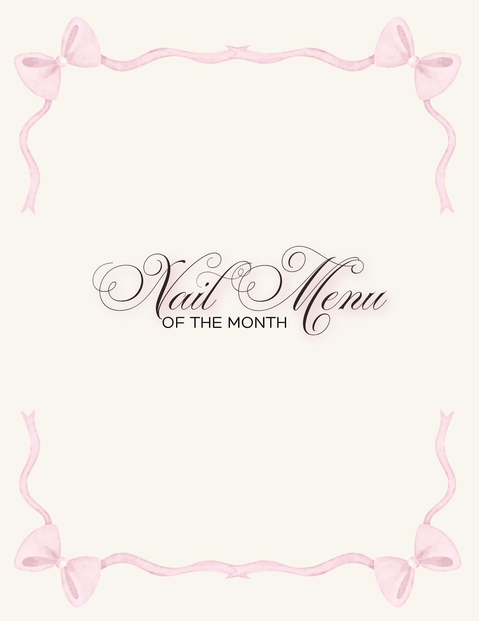 Nail Menu of the Month: May✨

Can&rsquo;t decide? I got you. Every month I drop 3 exclusive designs you can choose from at a bundled rate. Perfect for anyone who wants a standout set without the scroll time.

Each design offered can be customized(col