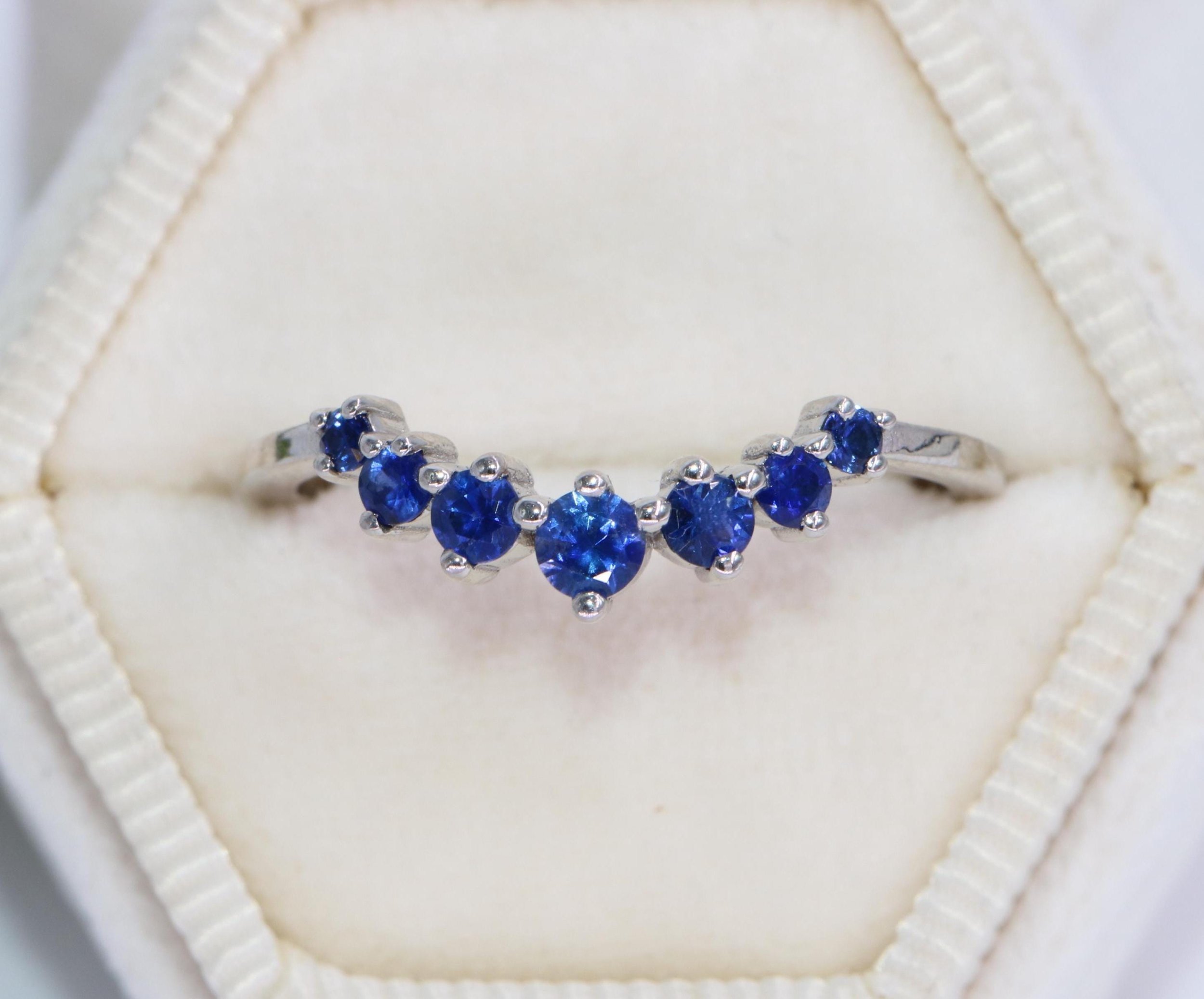 Blue Natural Sapphires Curved Cluster Wedding Band