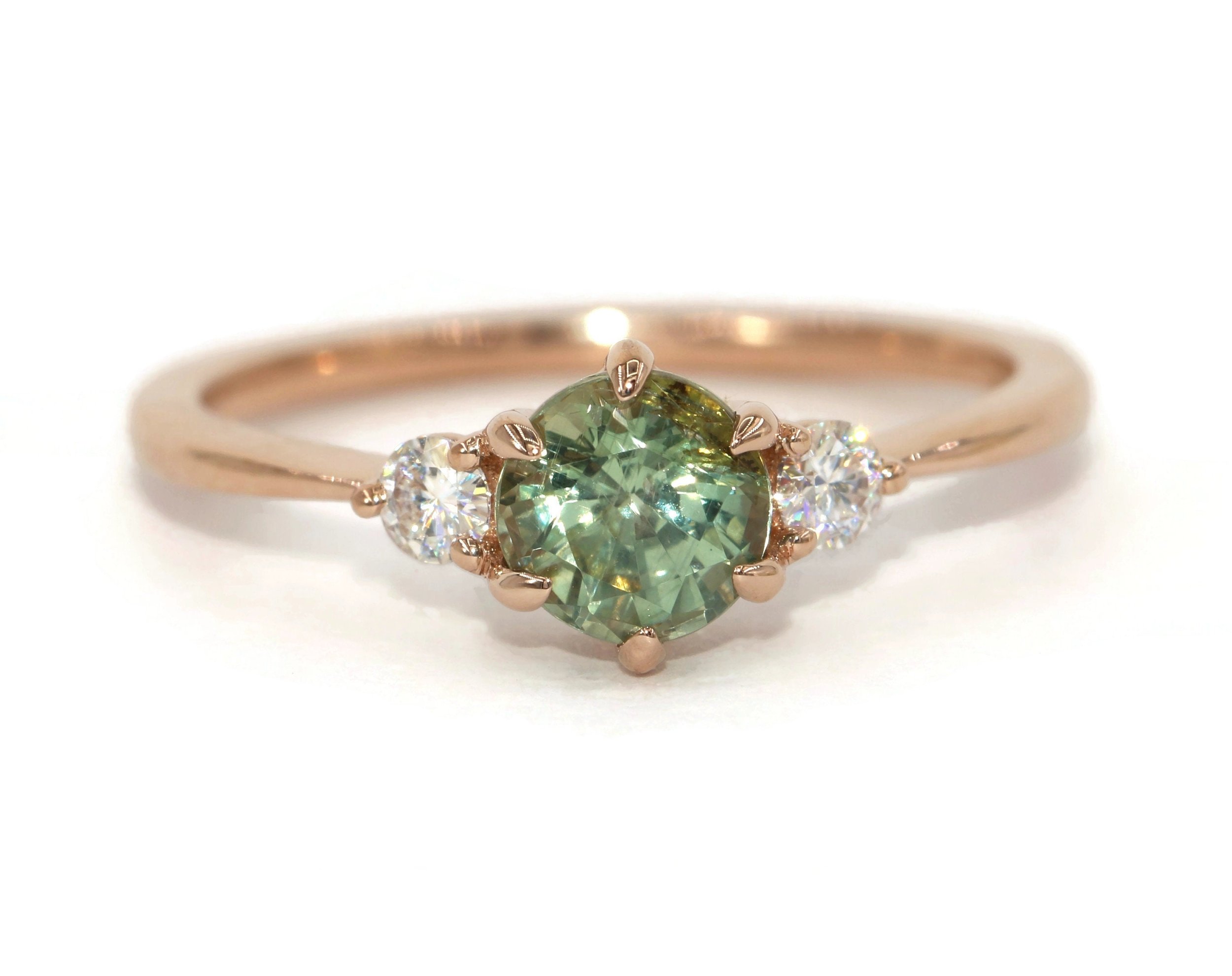 3 Stone Unheated Teal Montana Natural Sapphire Engagement Ring