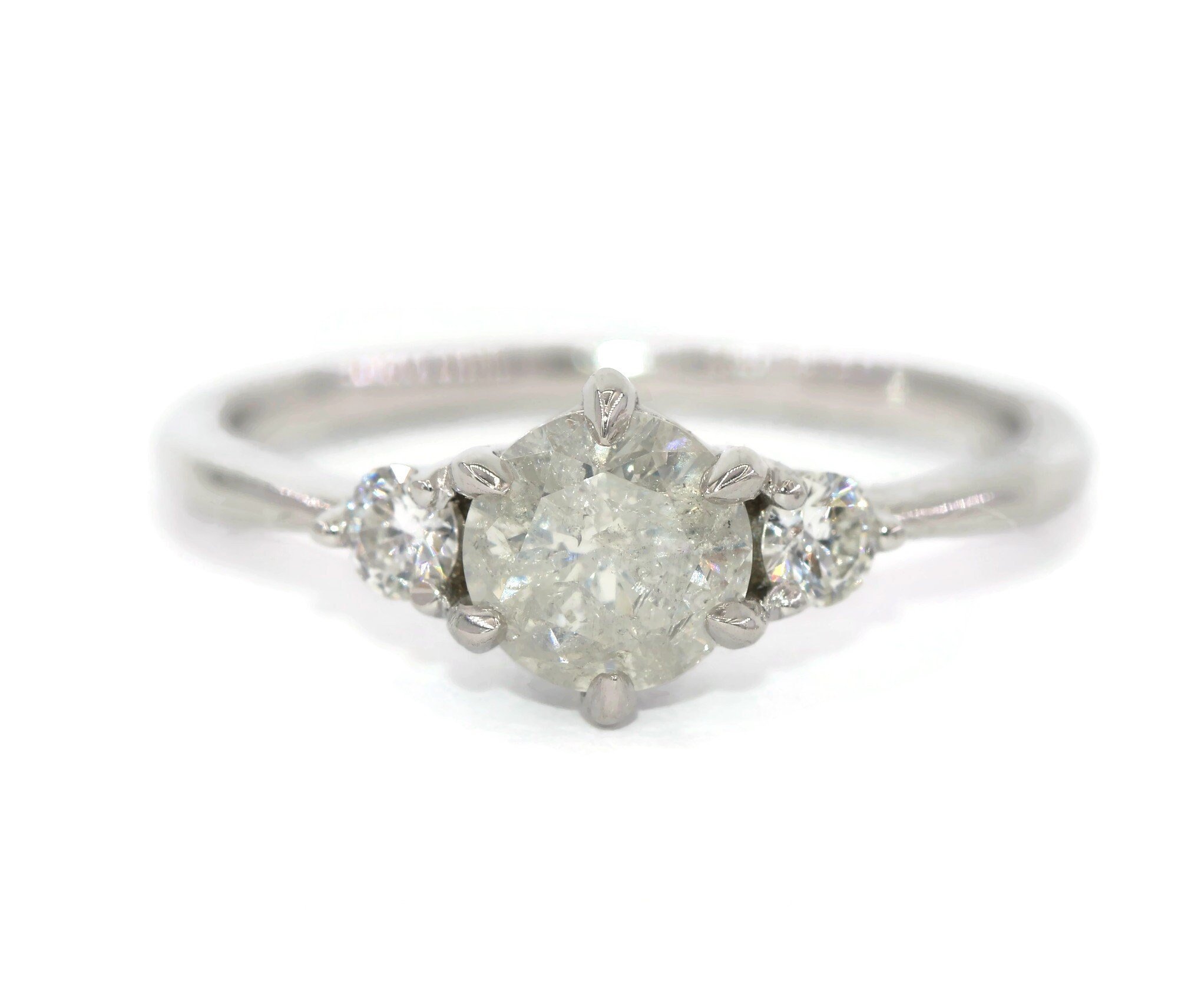 Three Stone Salt and Pepper Gray Natural Diamond Ring