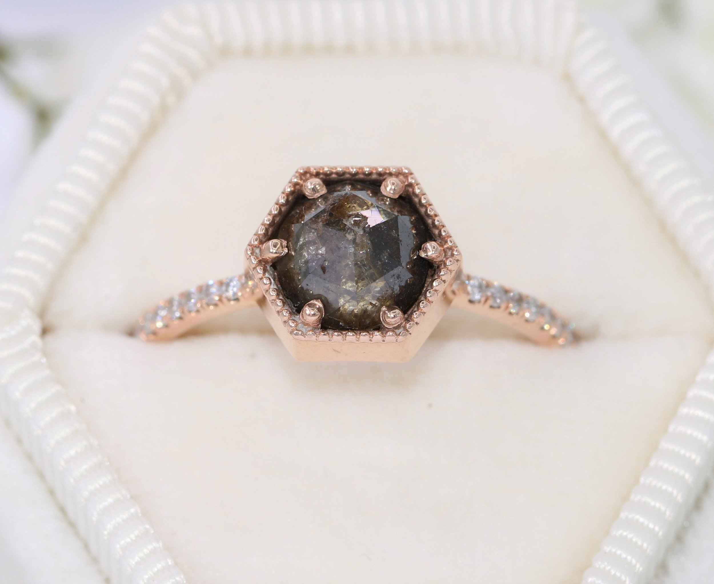 1.5 ct Hexagon Rustic Rose Cut Diamond Ring