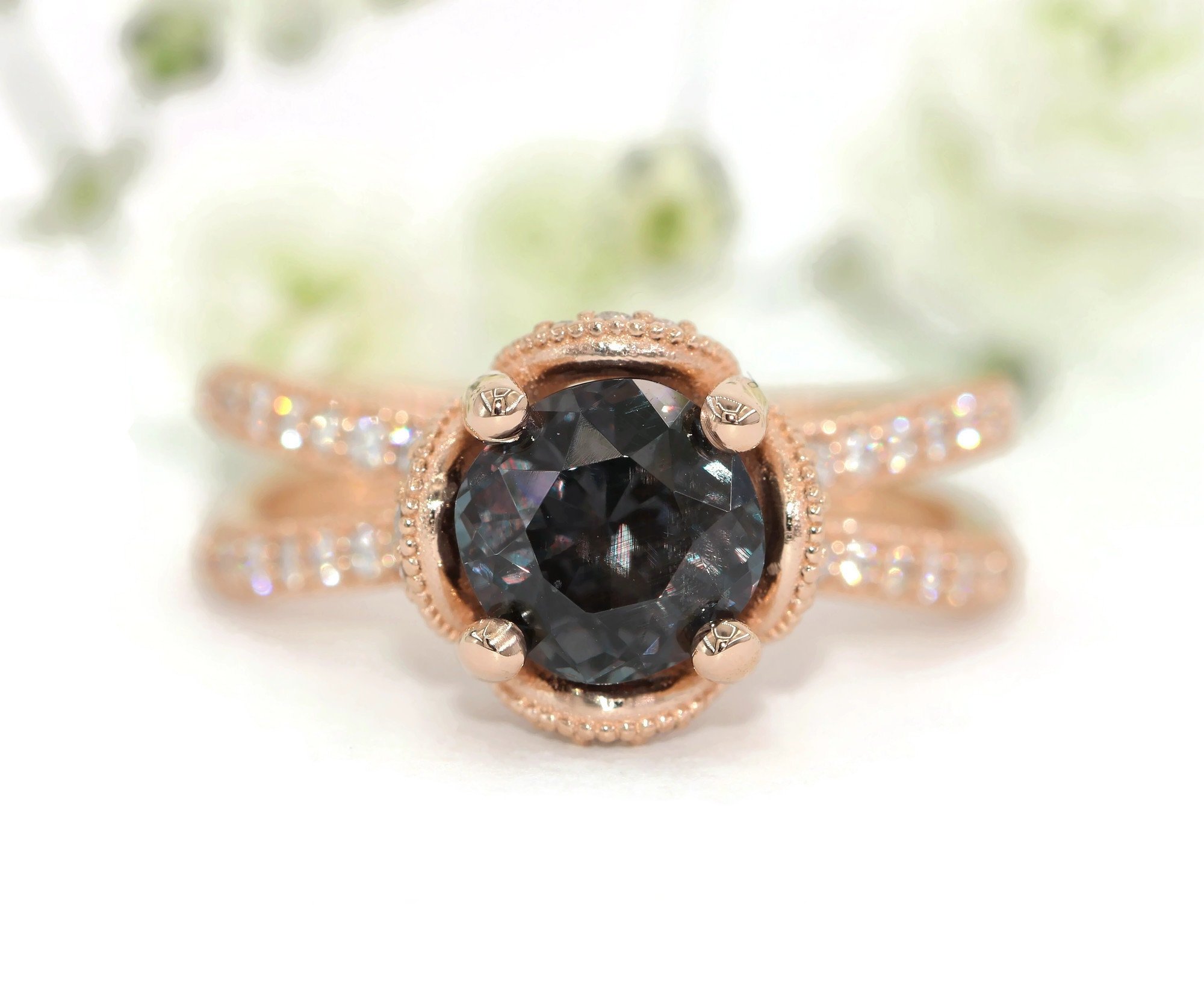 Natural Diamonds Color Change Double Split Band Engagement Ring