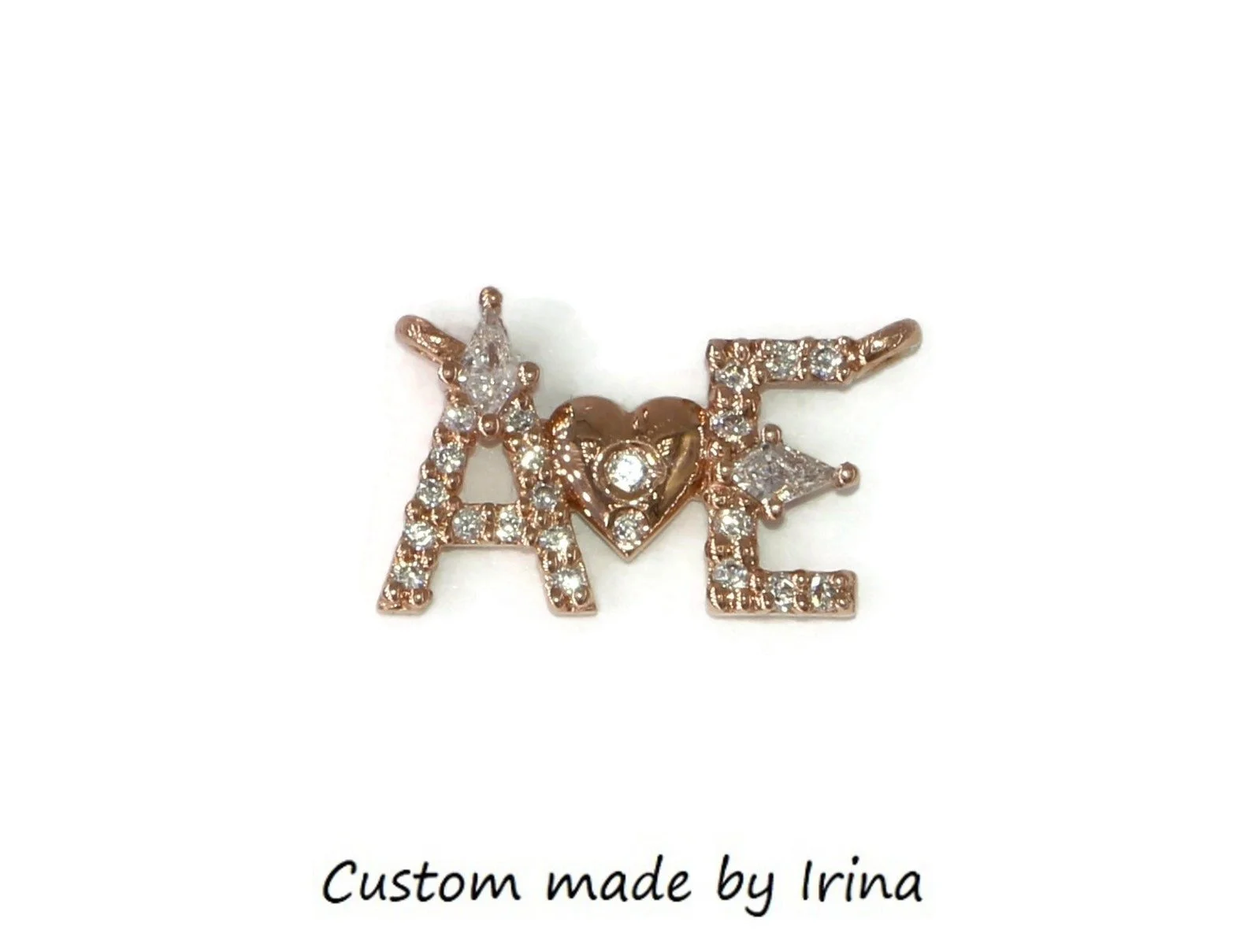 Personalized Initial Custom Necklace Letters Puffy Heart Pendant 14k Solid Gold