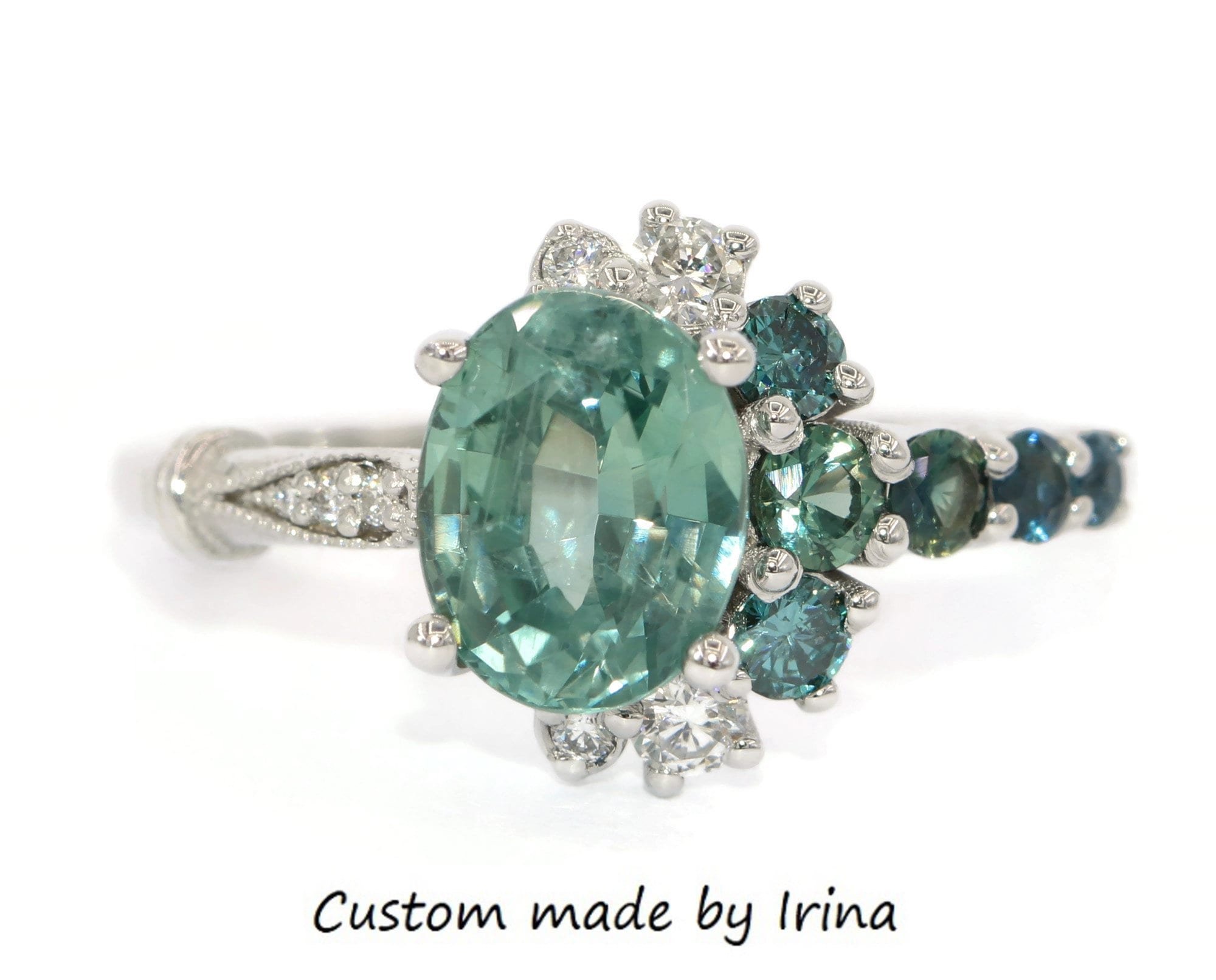 Custom Made Cluster Crescent One Of A Kind Engagement Ring, SETTING ONLY