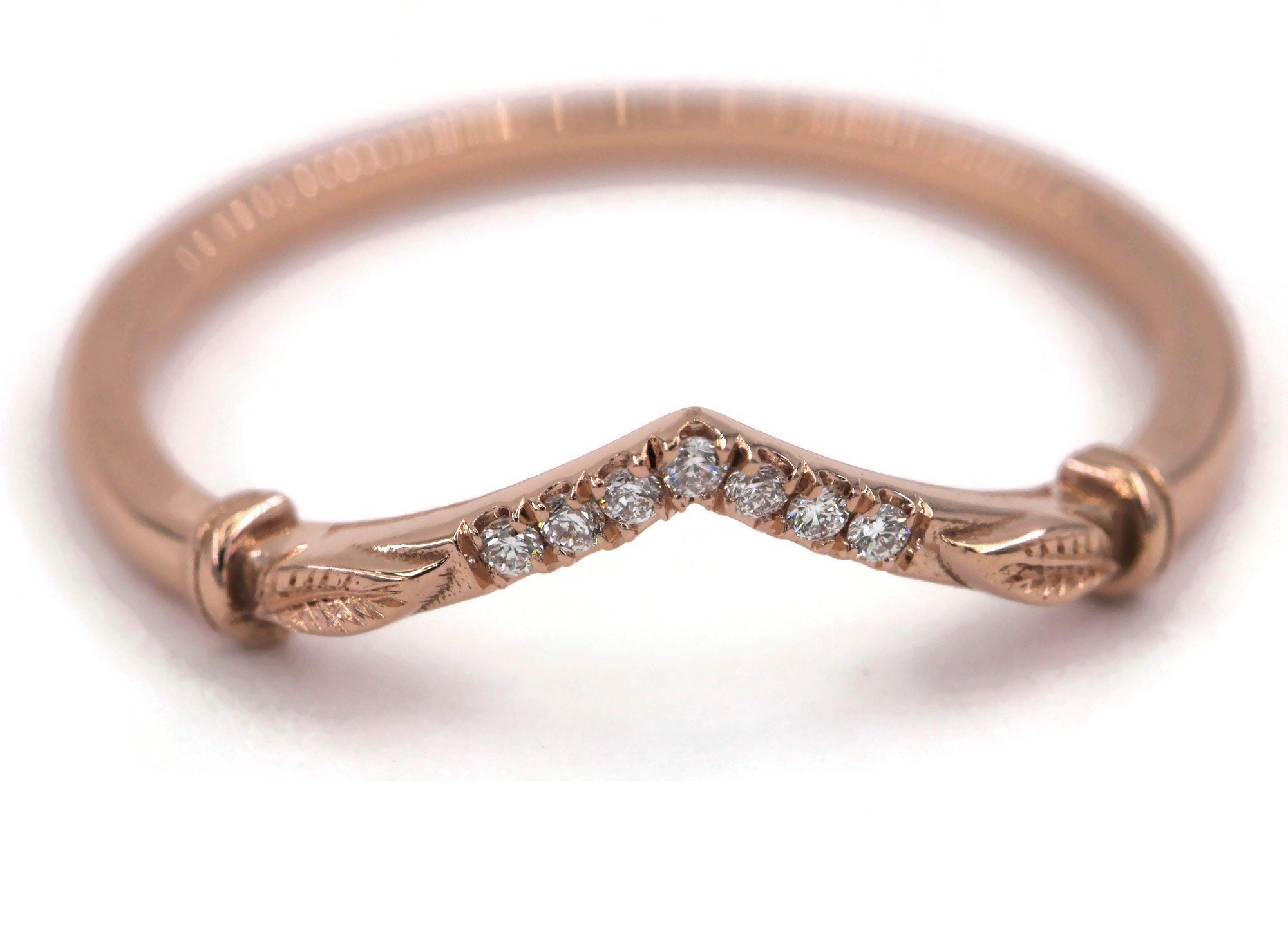 Flair Diamond Wedding Ring with Hand Engraved Leaf Pattern