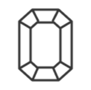Outline of a rectangular gemstone with six facets