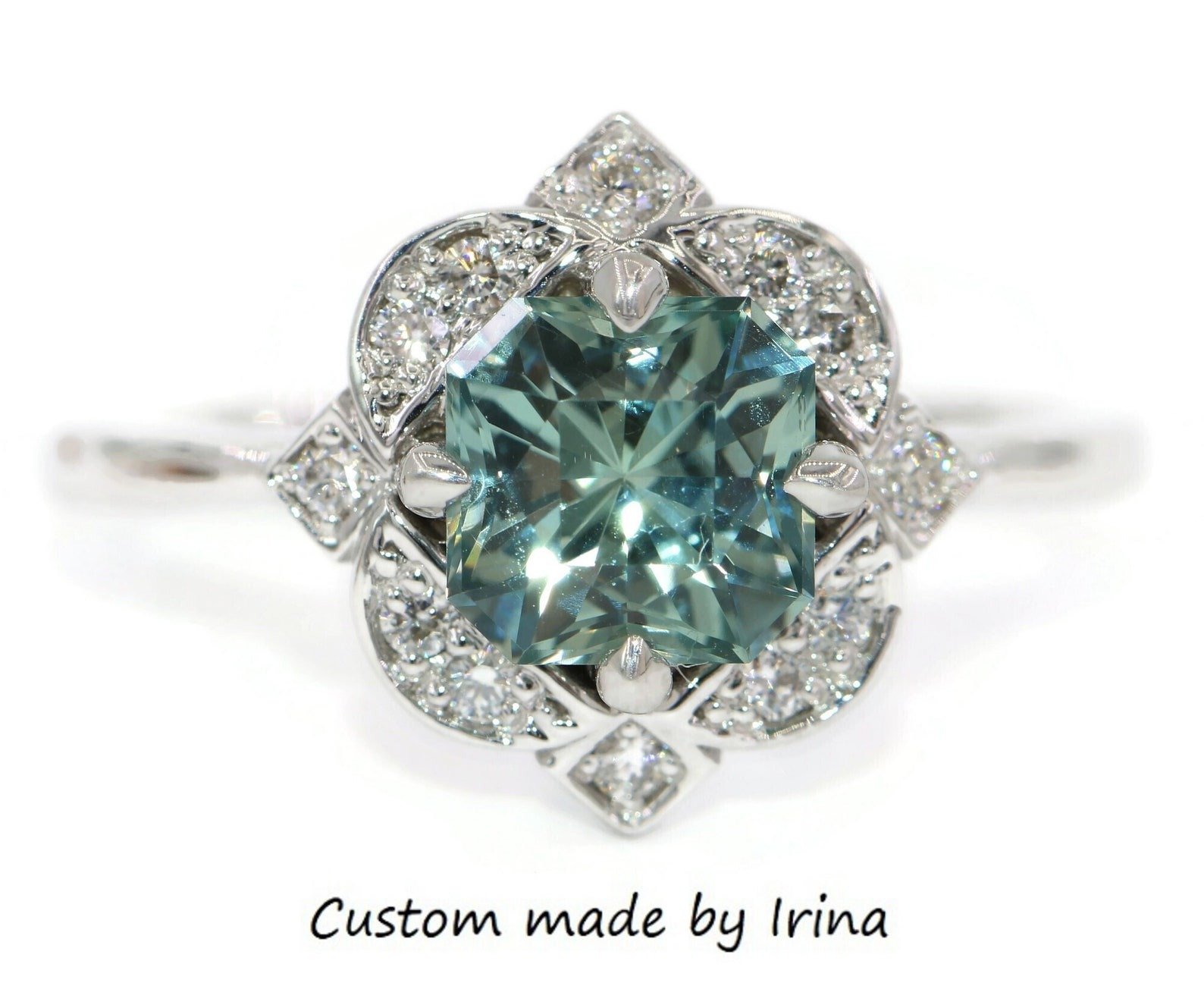 14k Solid Gold Custom Ring with Vintage Inspired Diamond Halo, SETTING ONLY