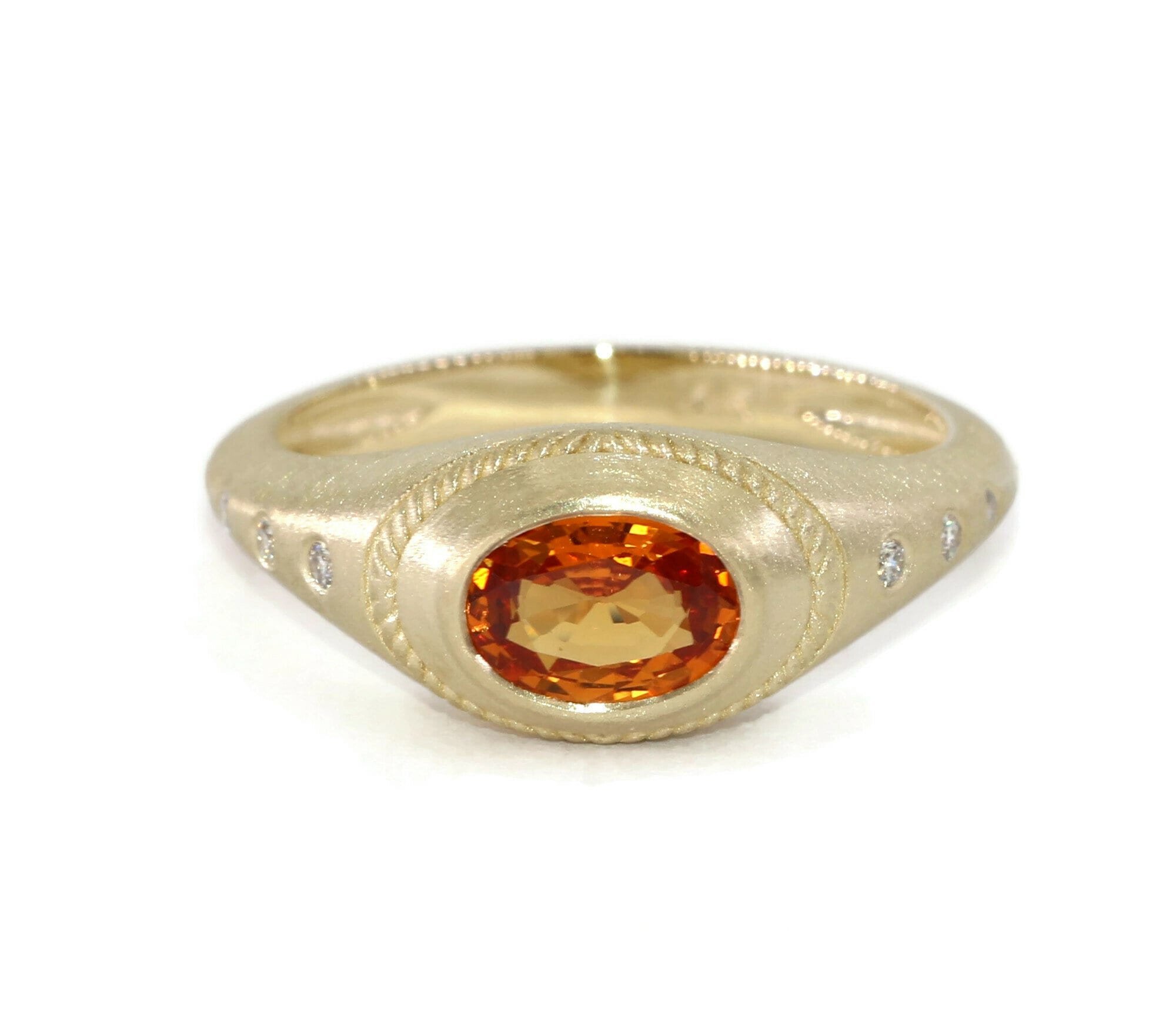 East West Oval Natural Sapphire Signet Ring Satin Finish