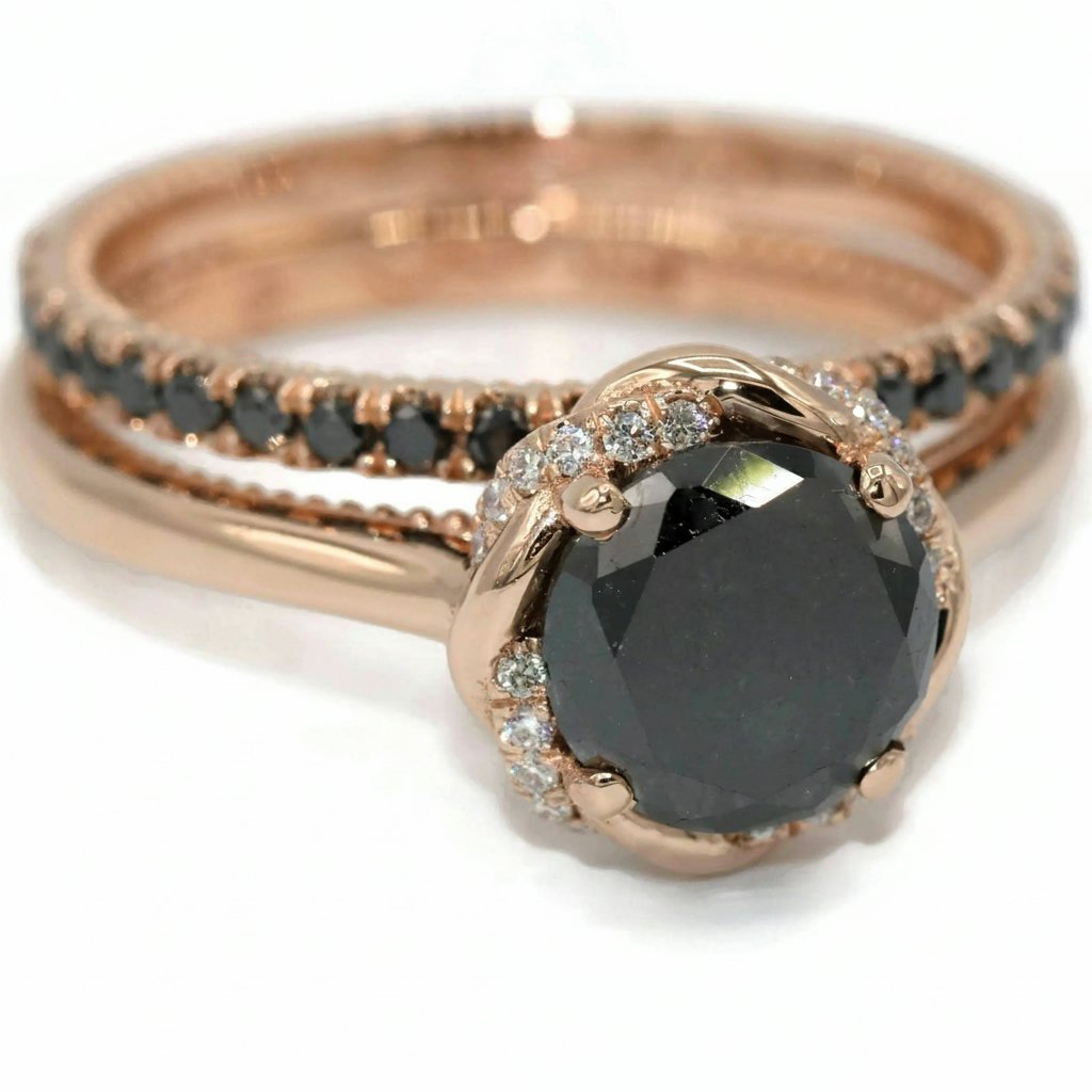 Black Natural Diamonds Half Eternity Pave Band Custom Made