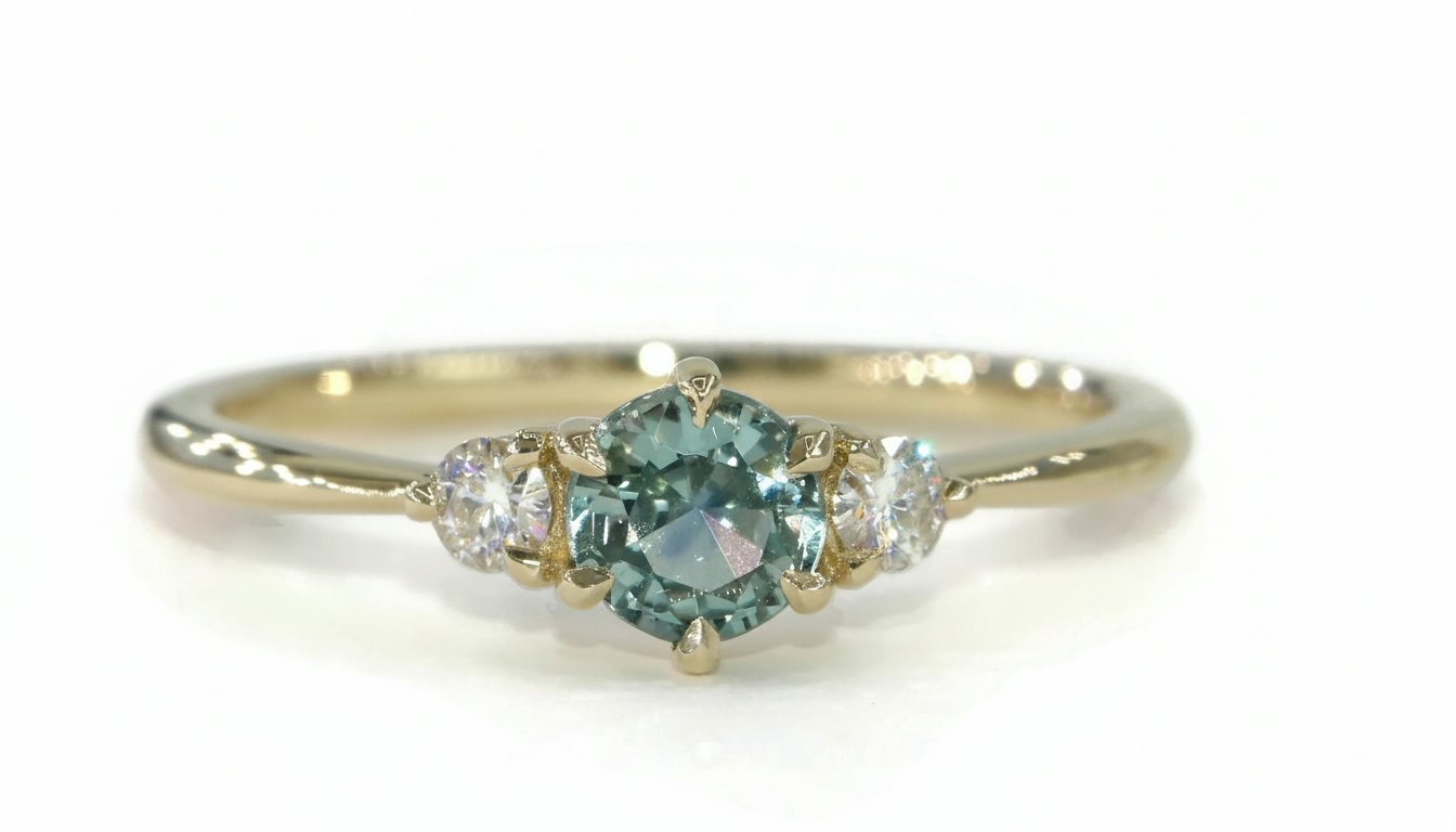 3 Stone Round Unheated Natural Montana Sapphire Engagement Ring