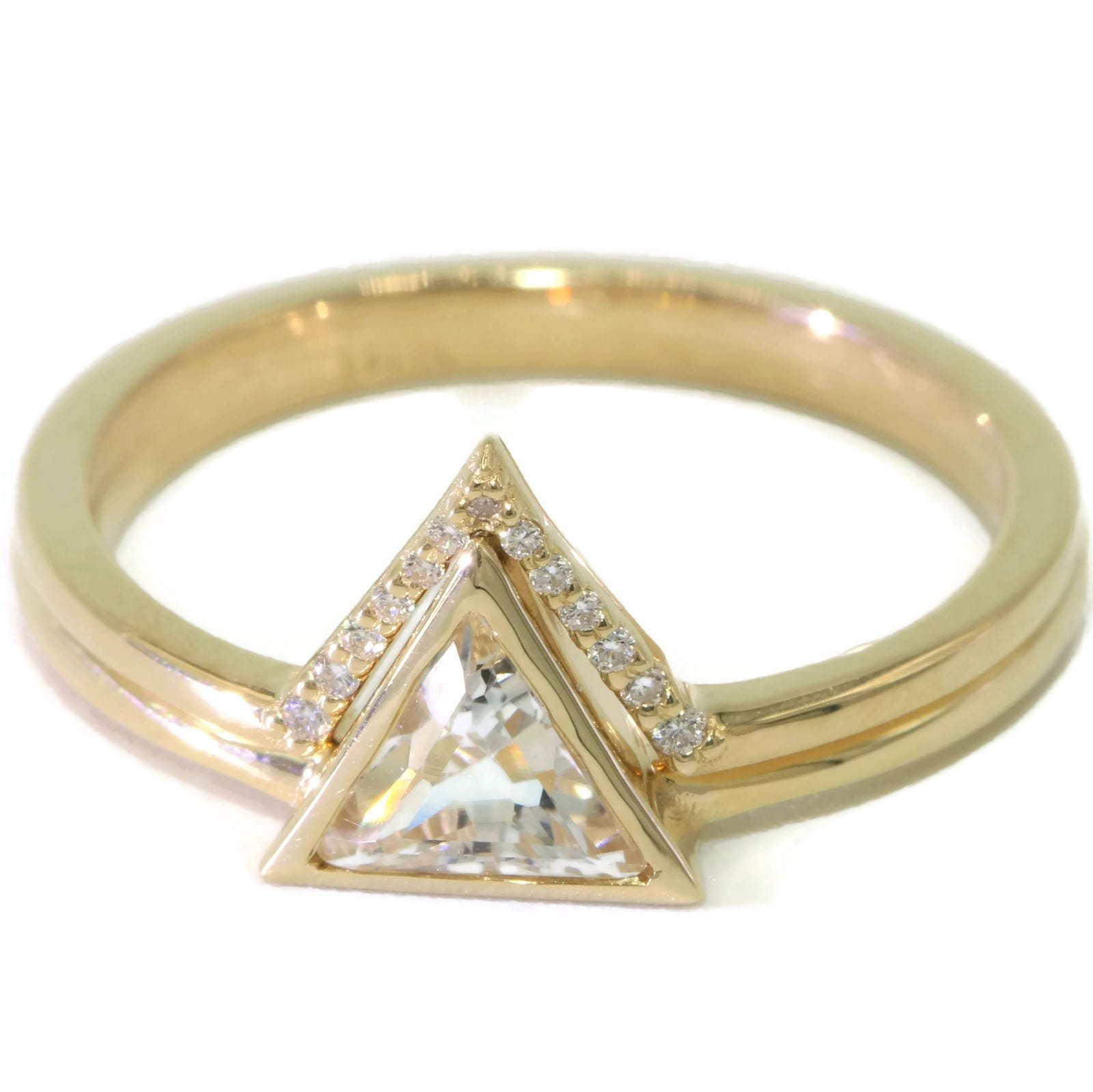 1 ct White Natural Sapphire and Diamonds Triangle Engagement Rings Set