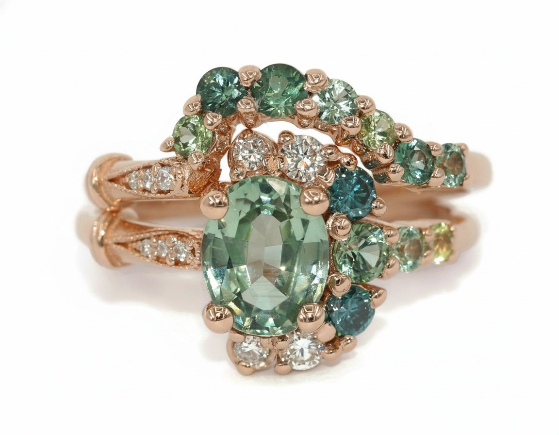 Ombre Cluster Oval Engagement Ring SETTING ONLY