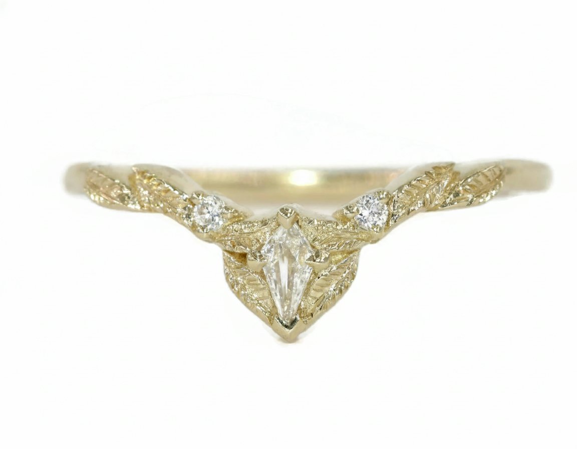 Kite Natural Diamond Hand Engraved Leaves Wedding Band