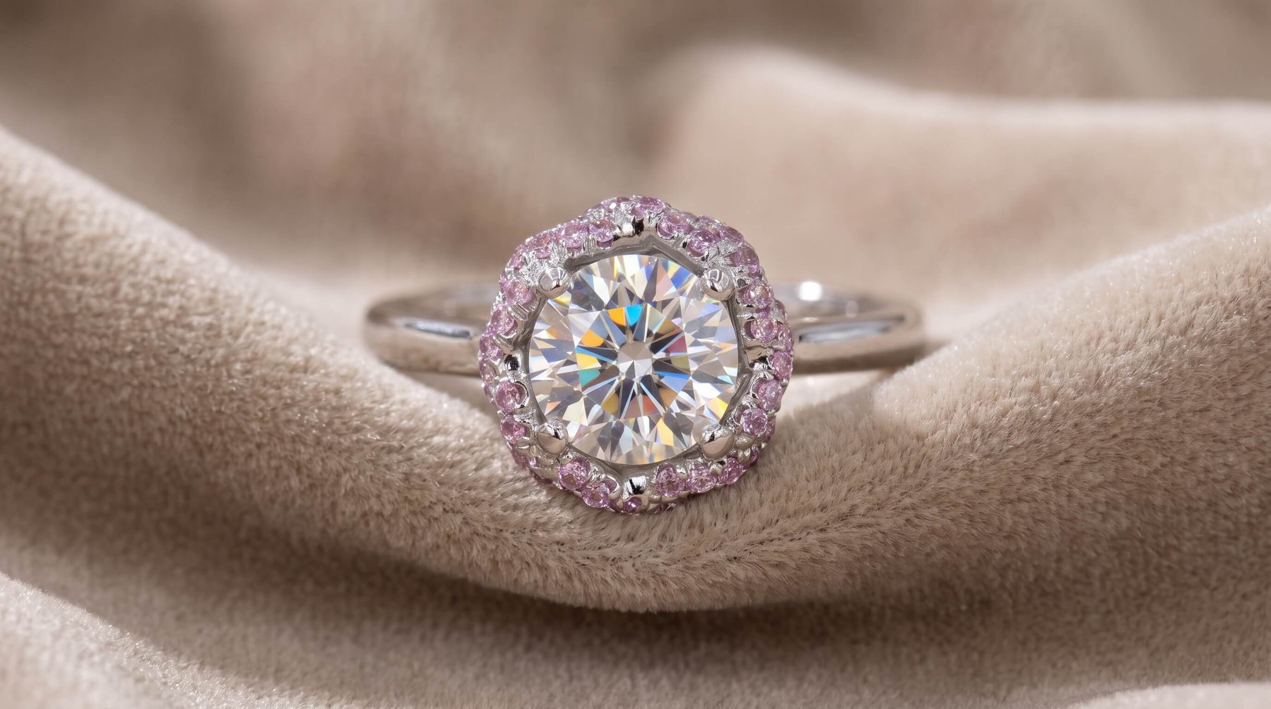 Pink Sapphires Meet a 2-Carat Lab Diamond: Inside Our Rope Double-Halo Ring