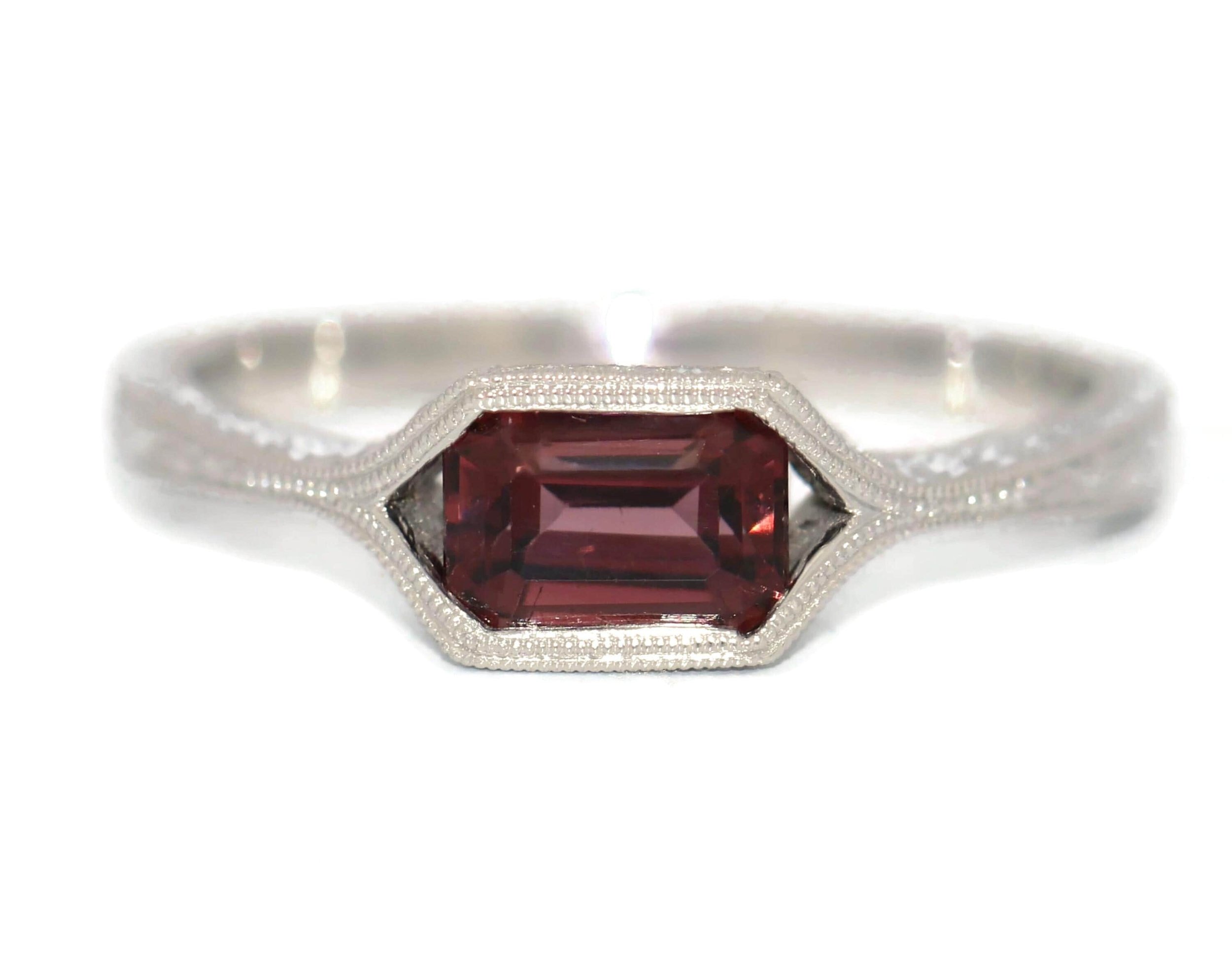 Hand Engraved Half Bezel East West Custom Ring