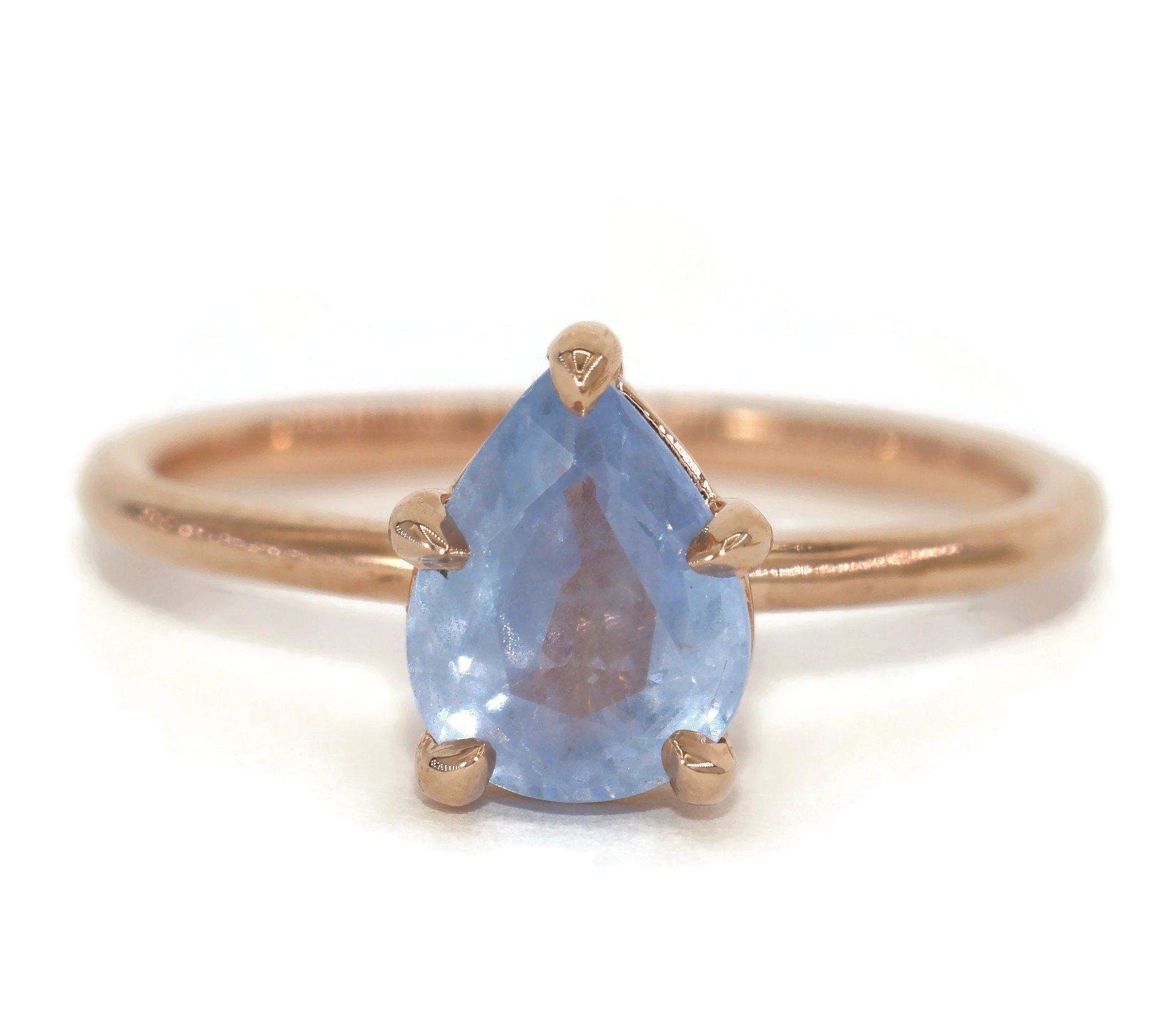 1 ct Sky Blue Pear Natural Sapphire Classic Solitaire Engagement Ring