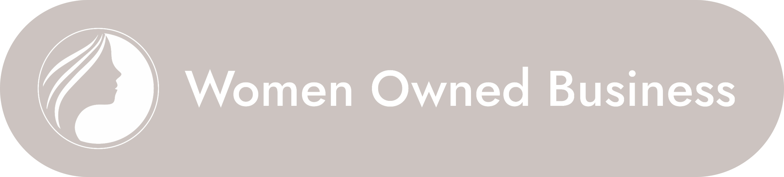 Logo for Women Owned Business with a silhouette of a woman's profile on a brown background.