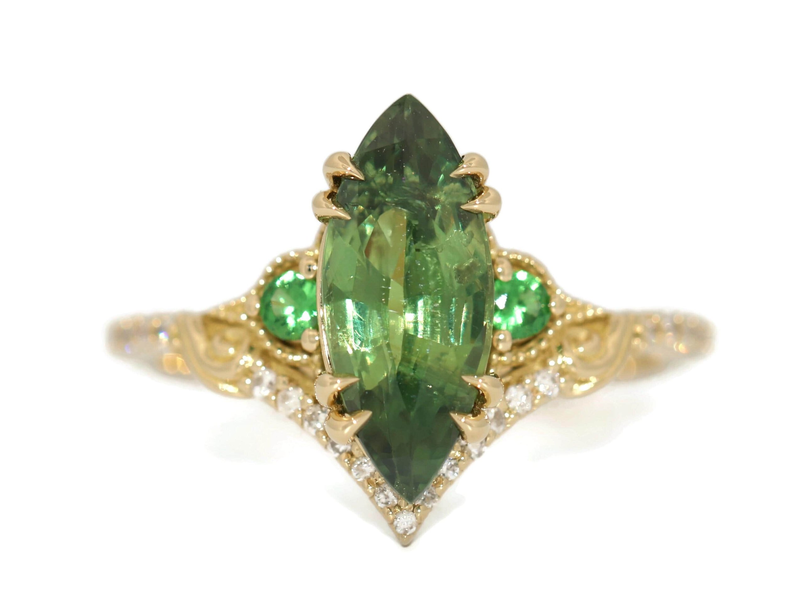 2.5 ct Natural Blue Green Marquise Green Sapphire Engagement Ring