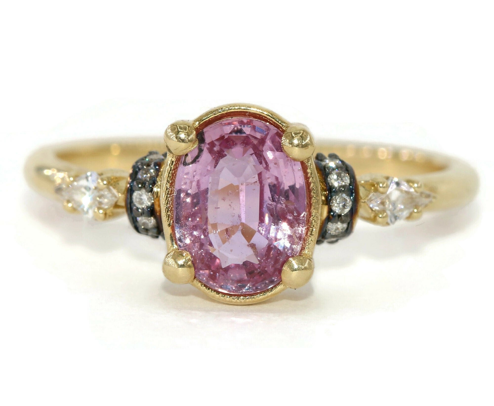 1.4 ct Oval Pink Natural Sapphire and Natural Kite Diamond Gems Engagement Ring