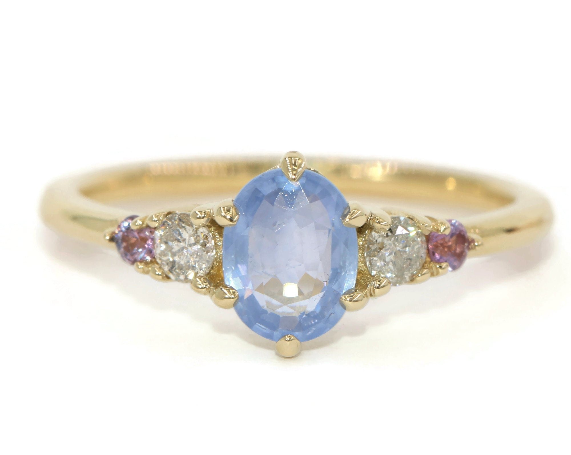 1 ct Sky Blue Oval Natural Sapphire 5 Stone Ombre Cluster Ring