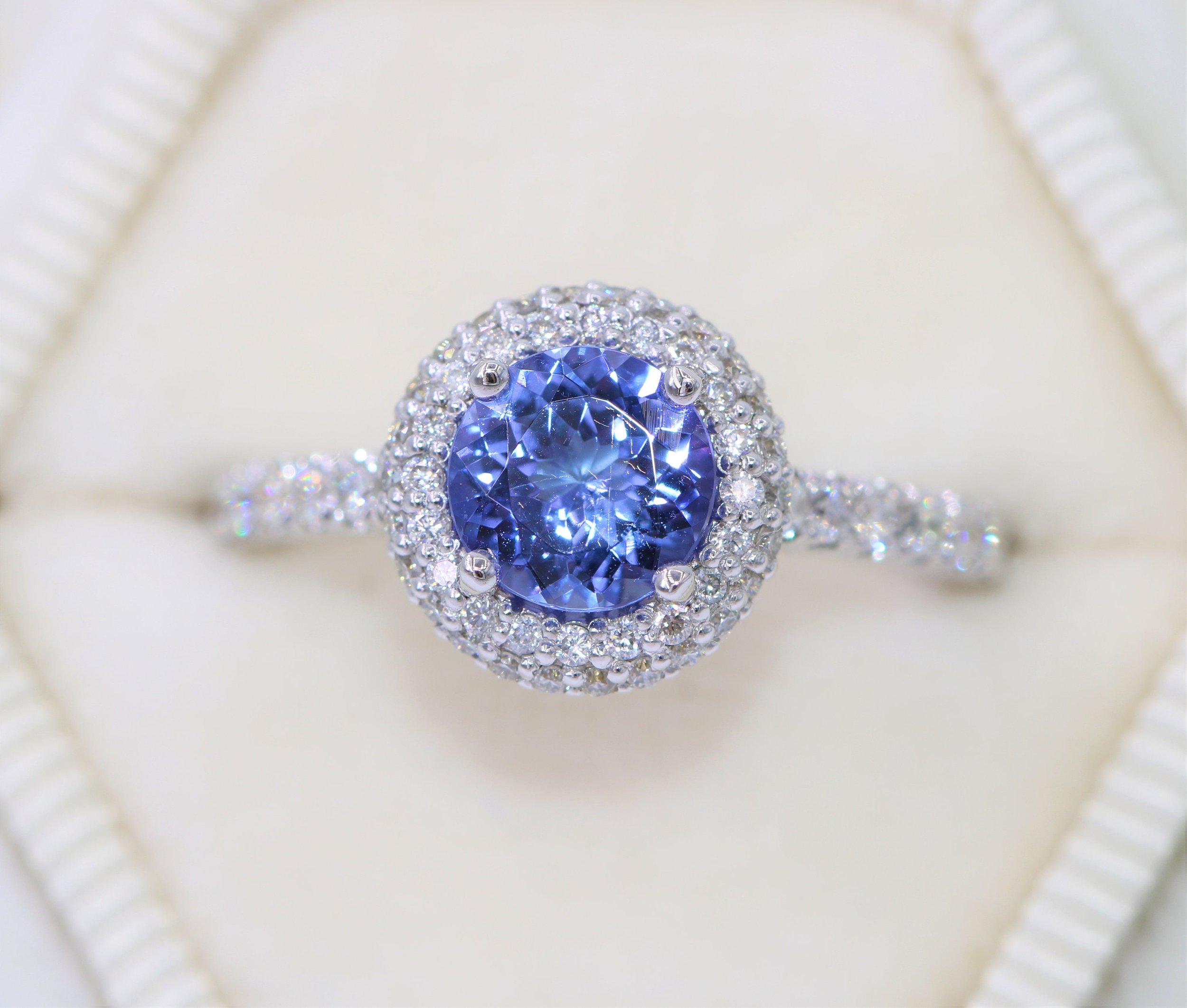 Diamond Halo 1 carat Natural Tanzanite Engagement Ring
