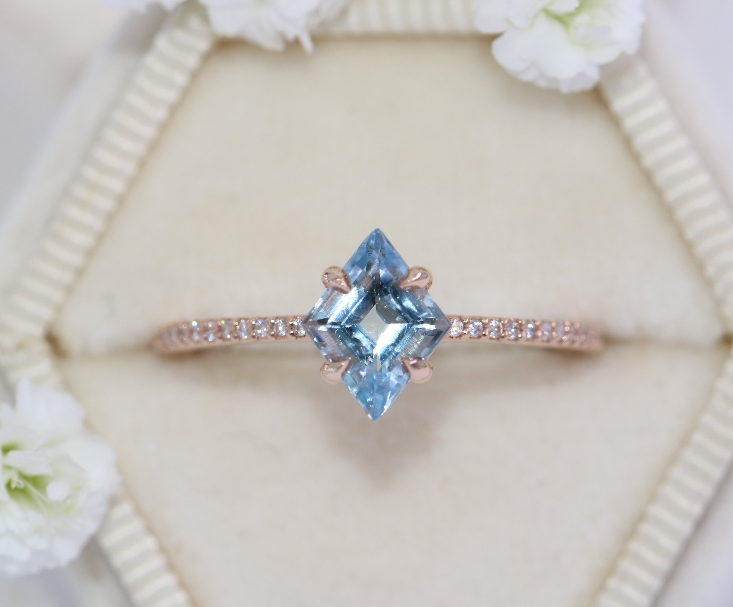 Lozenge Natural Aquamarine Engagement Ring