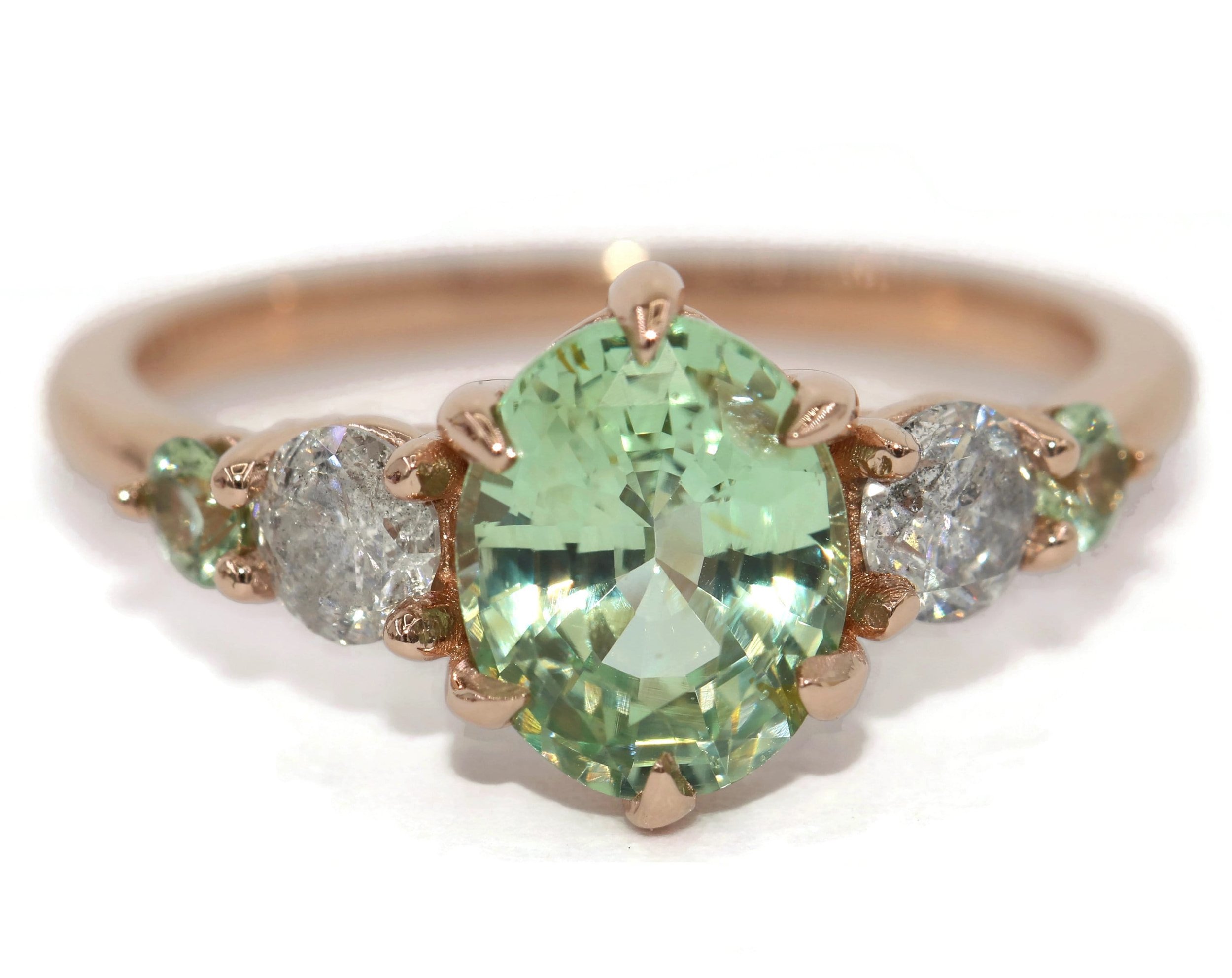2 carat Green Sapphire Five Stone Custom Engagement Ring