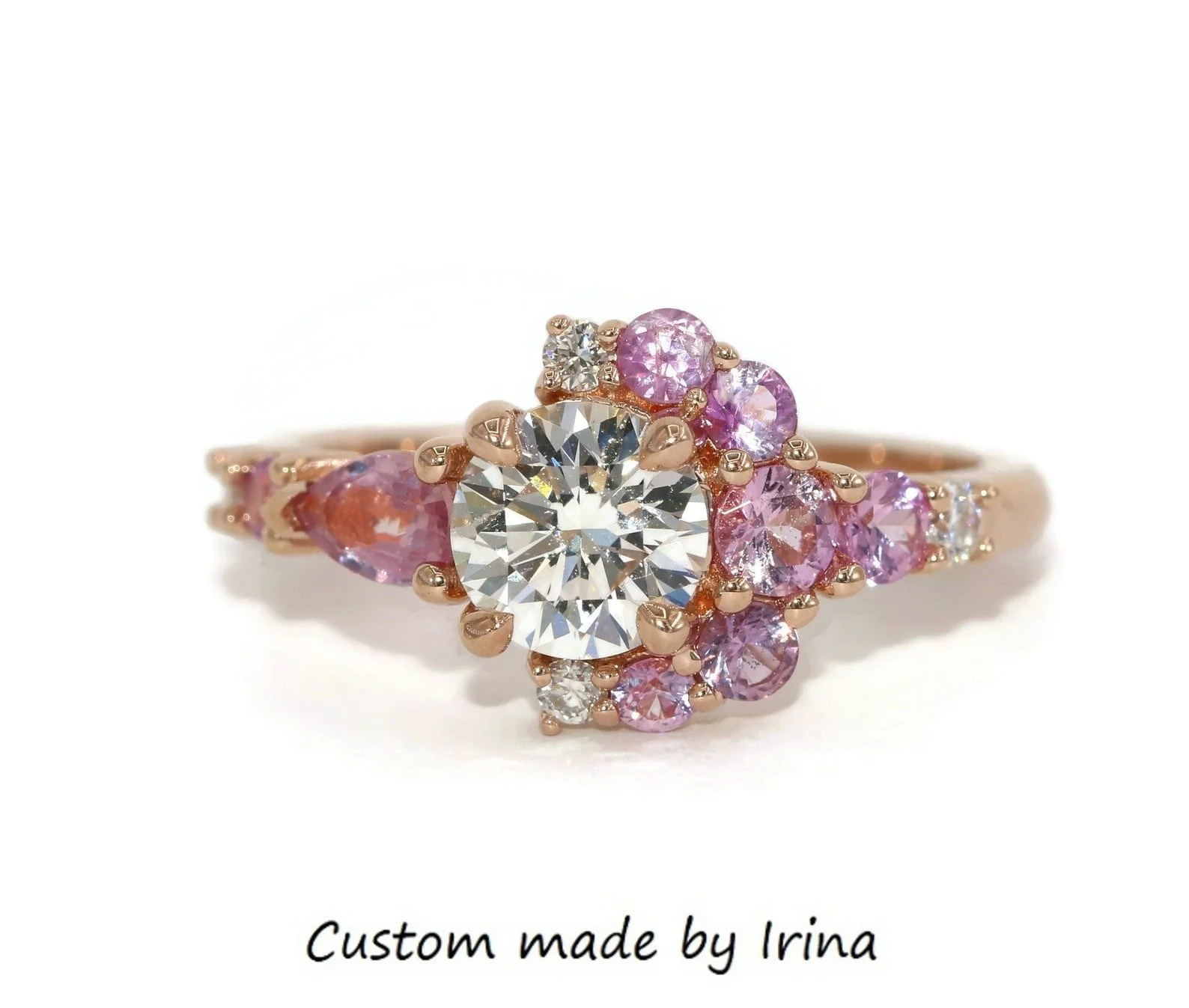 1.25 ct IGI Certified Lab Diamond Engagement Ring with Ombre Cluster Crescent Halo 14k Solid Gold