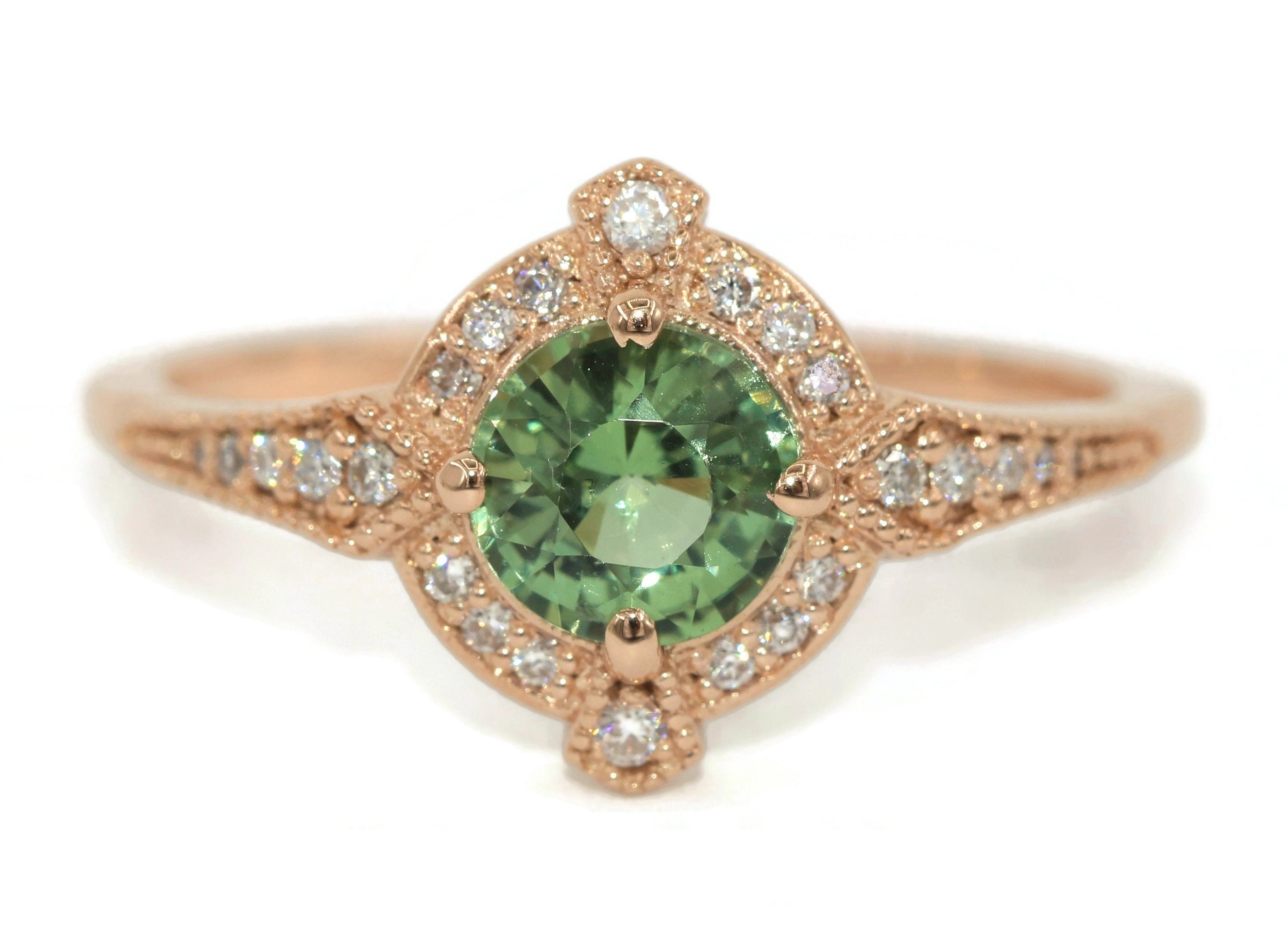 Edwardian Style Inspired 1 ct Teal Green Natural Sapphire Ring