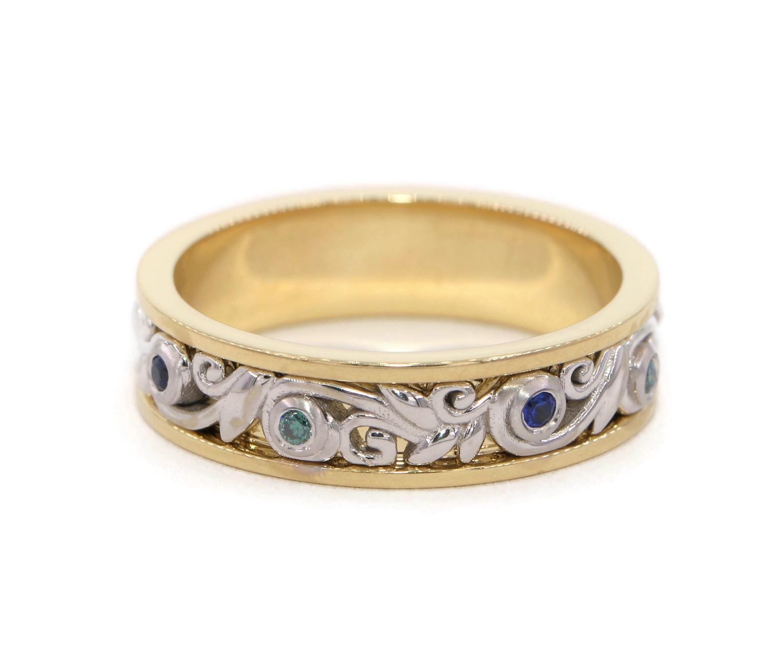 Nature Inspired Rustic Organic Vine Leaf Pattern Eternity Ring