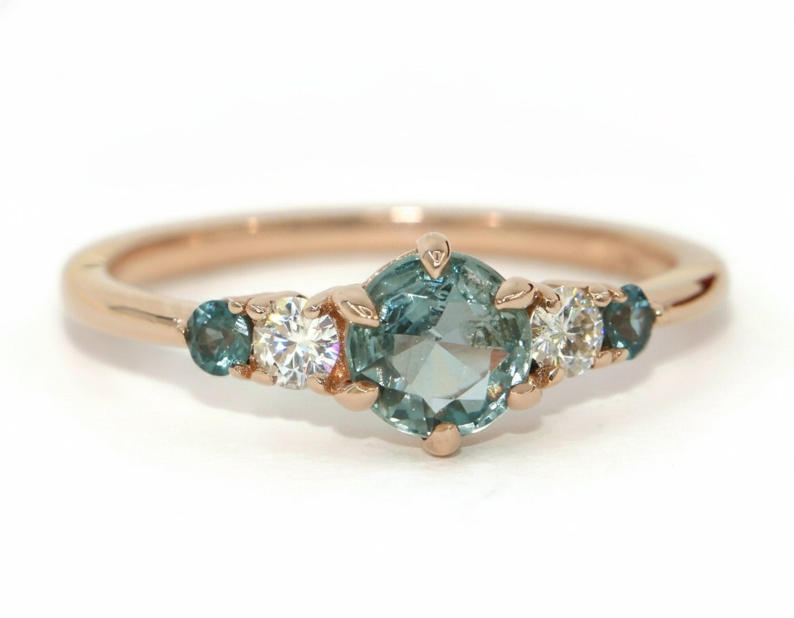 Pastel Teal Natural Montana Sapphire 5 Stone Dainty Ring