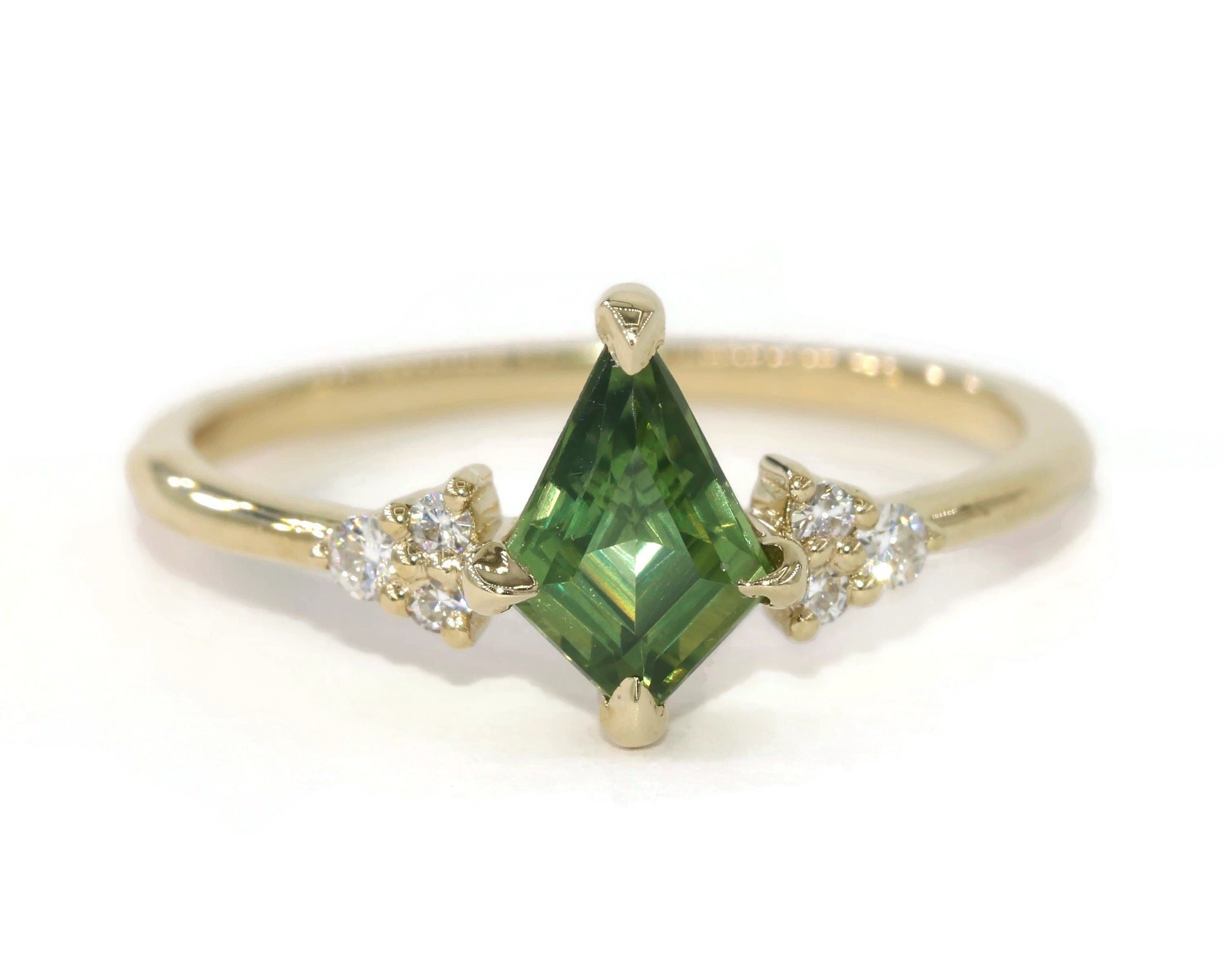 Kite Green Natural Sapphire + Natural Diamonds Engagement Ring