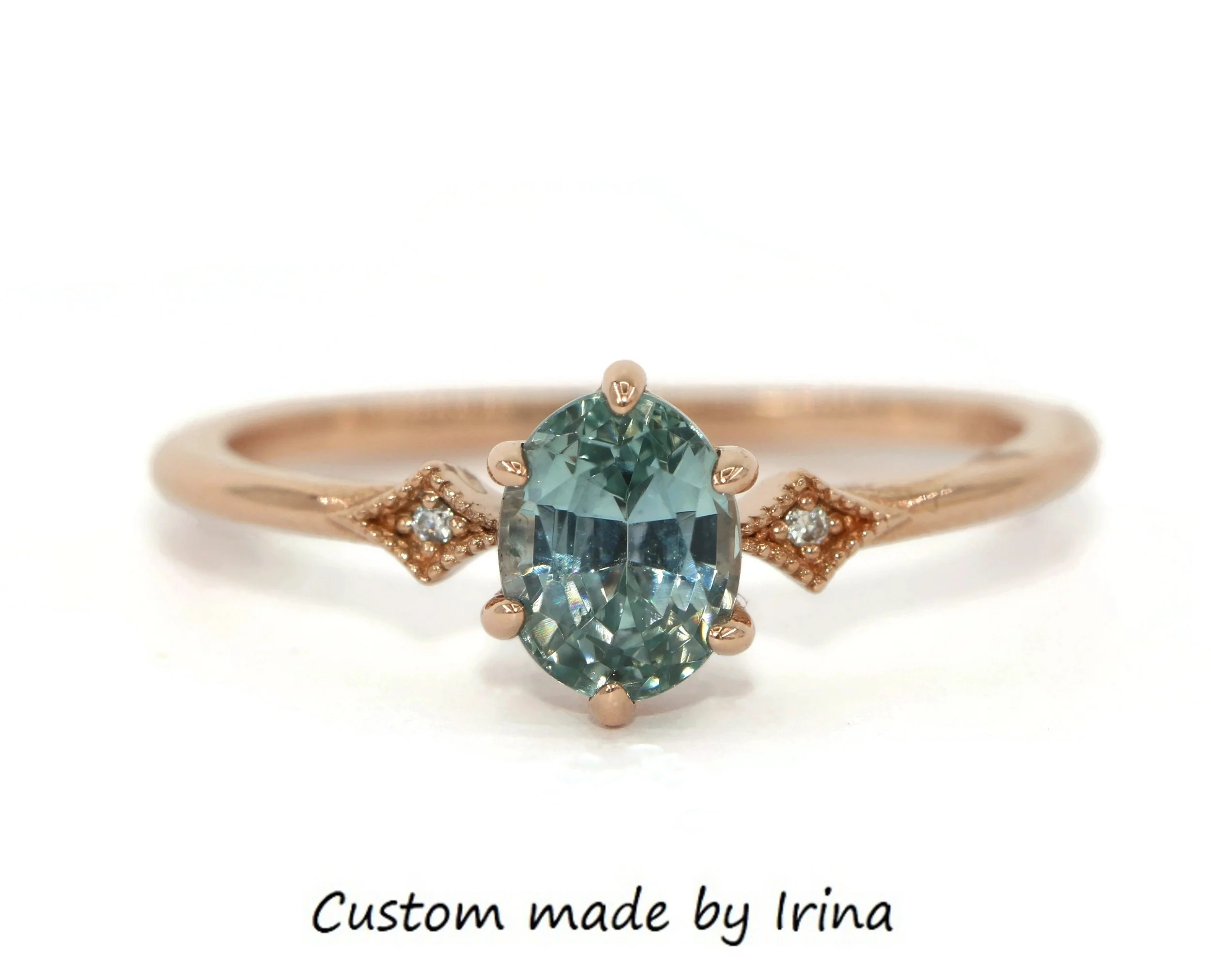 Edwardian Inspired Oval Unheated Montana Sapphire Engagement Ring 14k Solid Gold