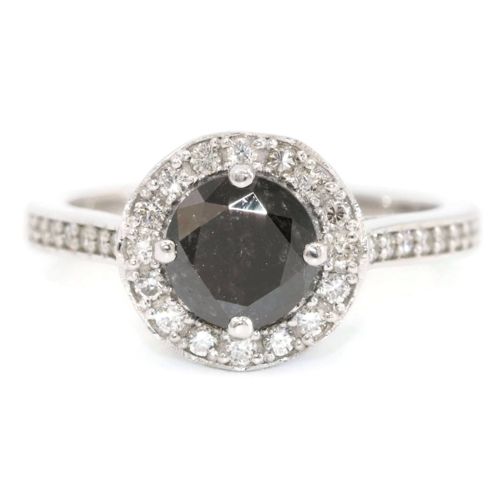 1 ct Black Natural Diamond Halo Leaf Filigree Engagement Ring