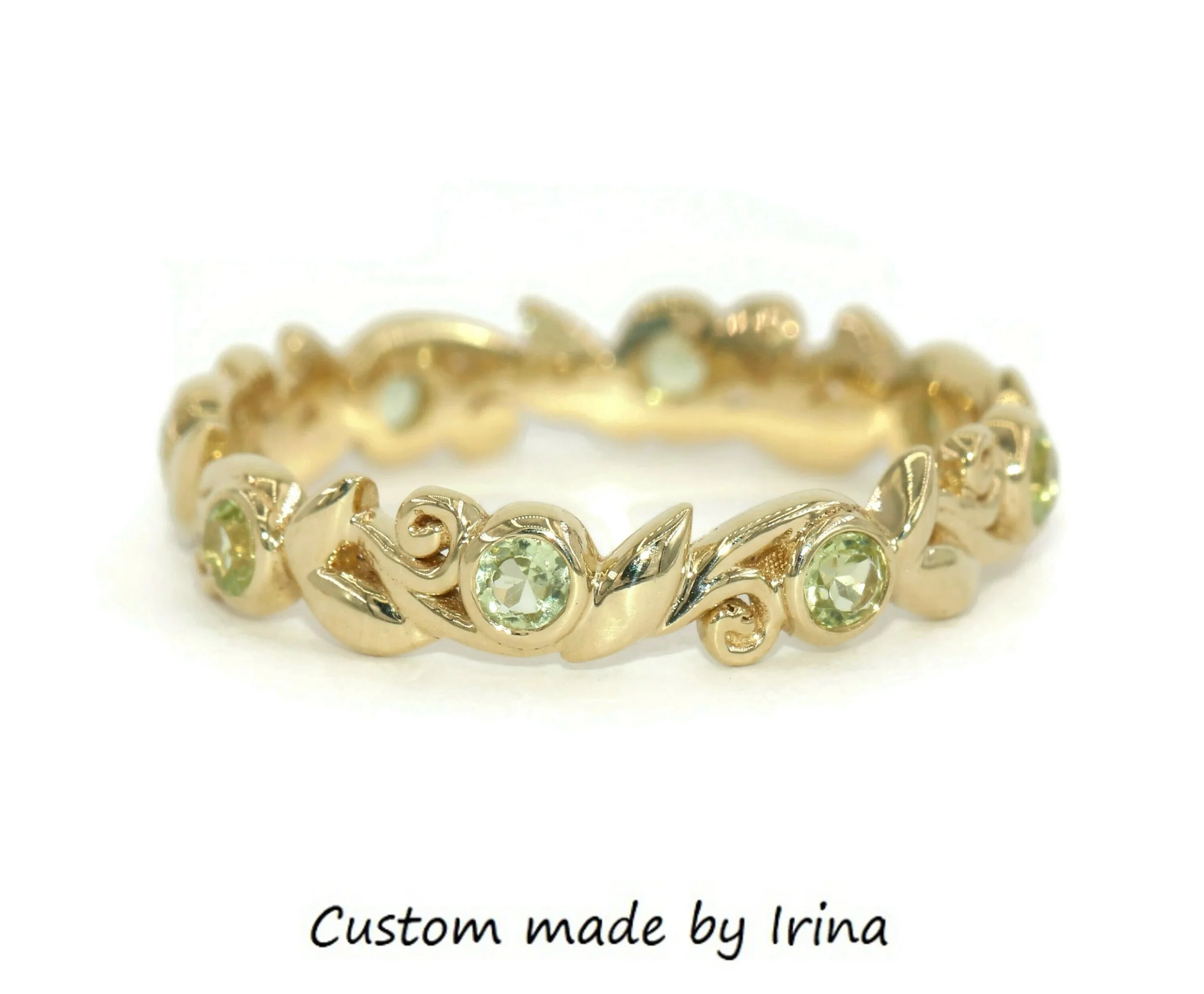 Foliage Vine Leaf Scroll Pattern Lacework Filigree Eternity Ring Custom Made 14k Solid Gold