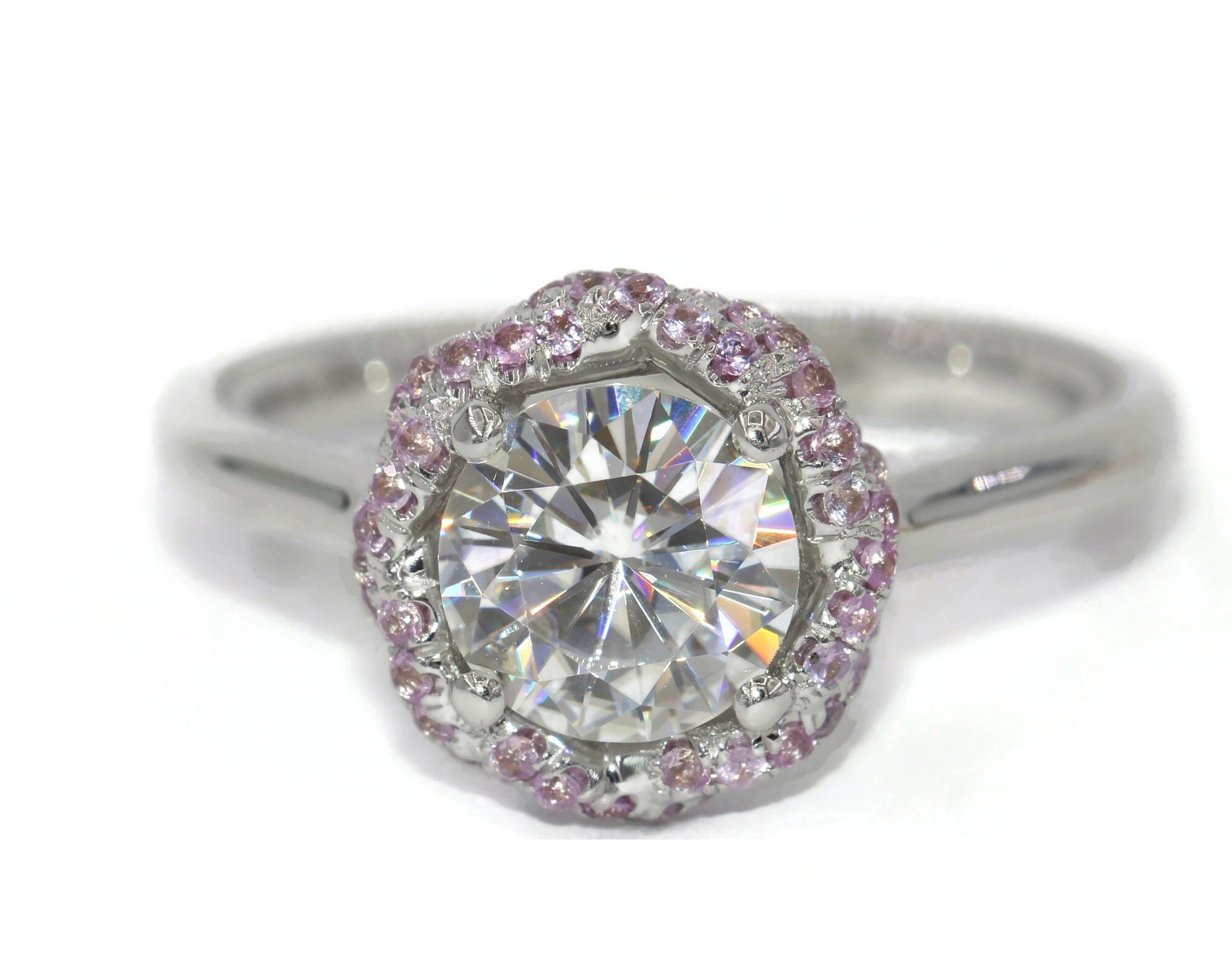 2 ct IGI Certified Lab Diamond Engagement Ring with Pink Sapphires Rope Double Halo
