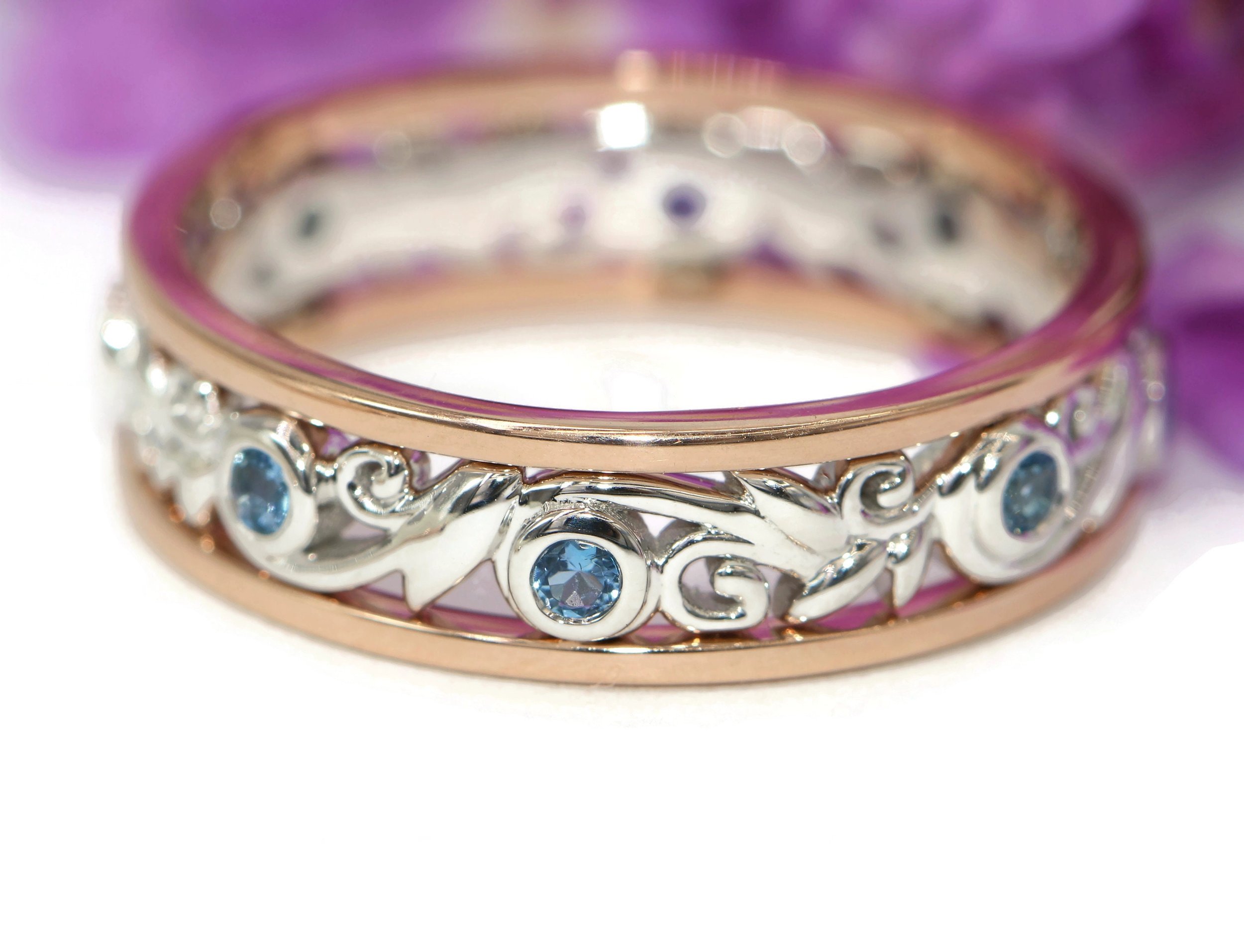 Leaf Filigree Pattern Scroll Wedding Eternity Ring